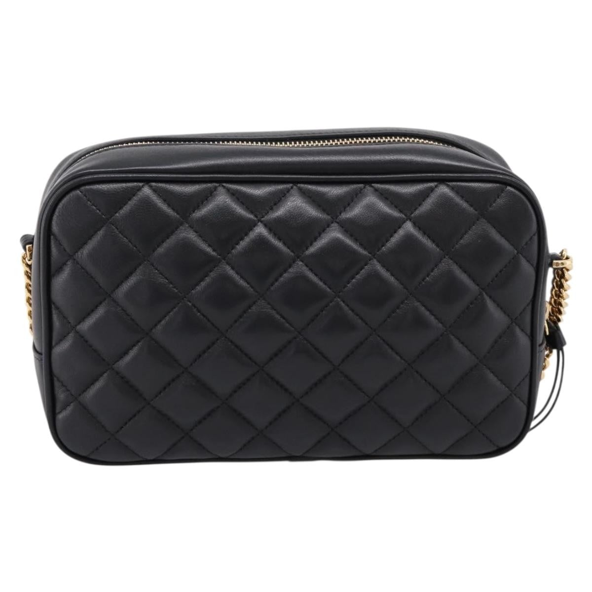 Versace Medusa Icon Front Slip Pocket Camera Quilted Leather Black Leather Handbag (Pre-Owned)