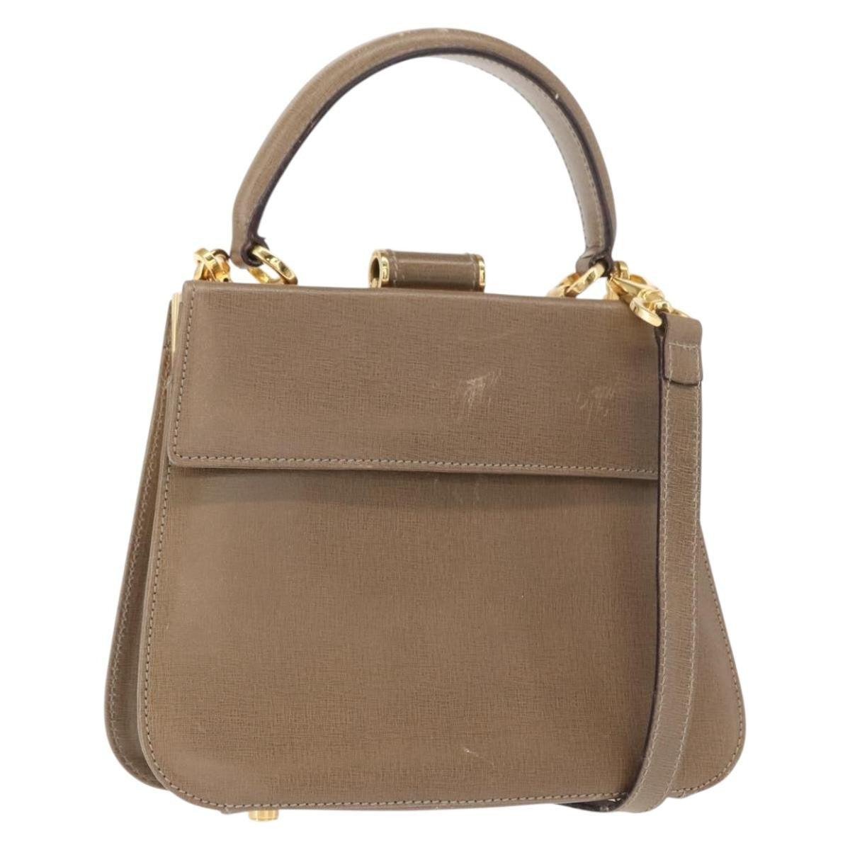 Salvatore Ferragamo Gancini Leather Beige Leather Handbag (Pre-Owned)