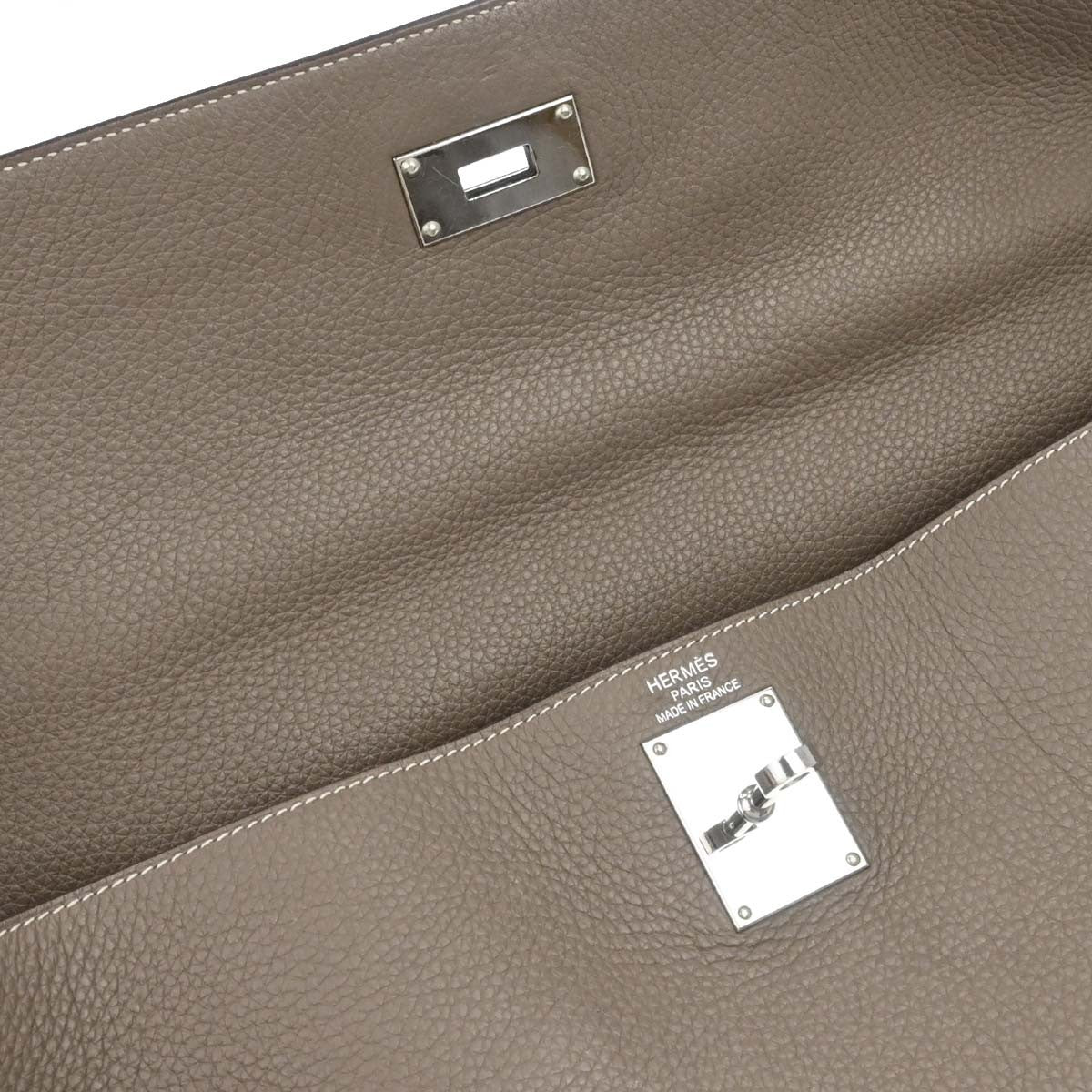 Hermes Shoulder Kelly Clemence Gray Leather Handbag (Pre-Owned)