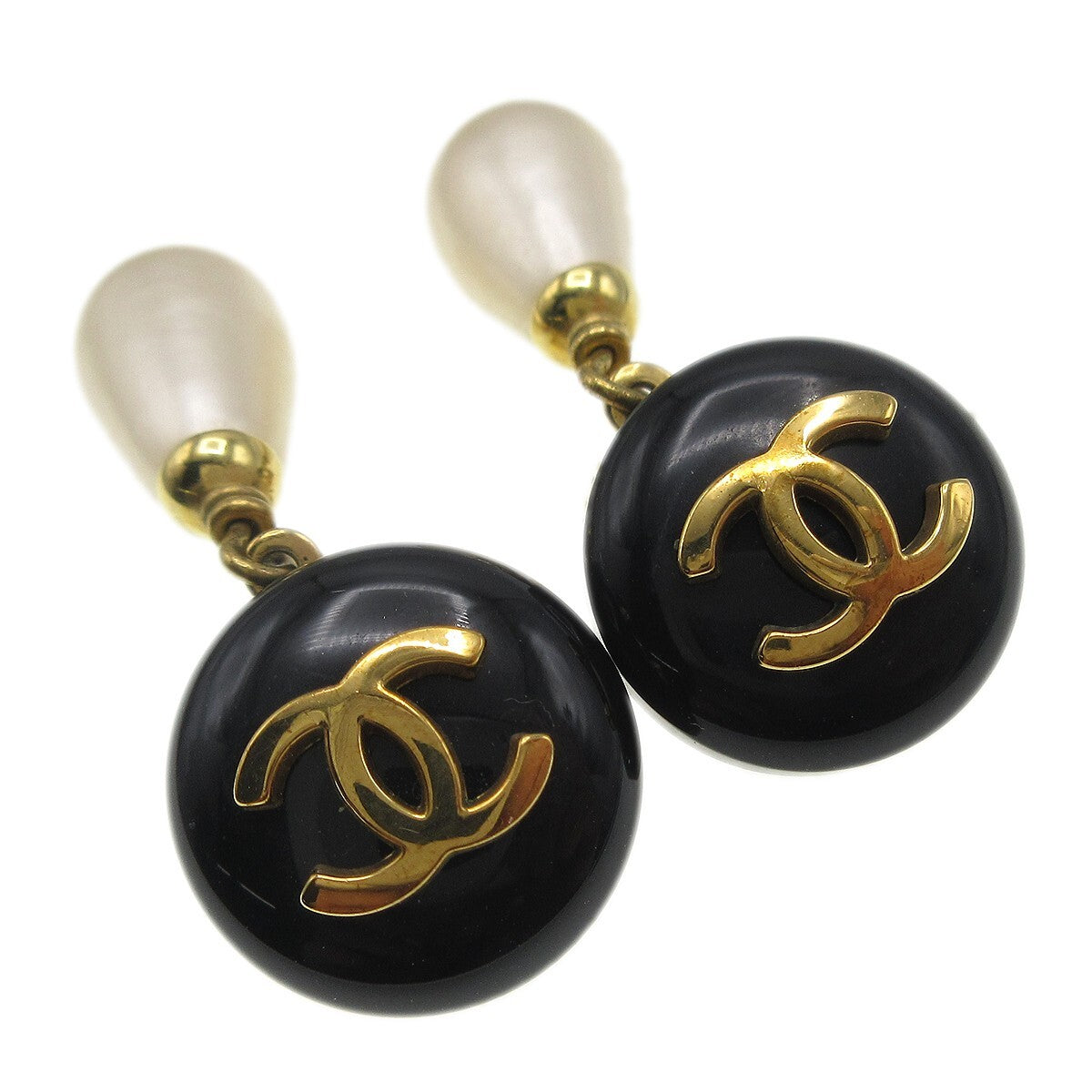 Chanel Cc Dangle Metal With Faux Pearl Gold Gold_Plated Earrings Jewelry (Pre-Owned)