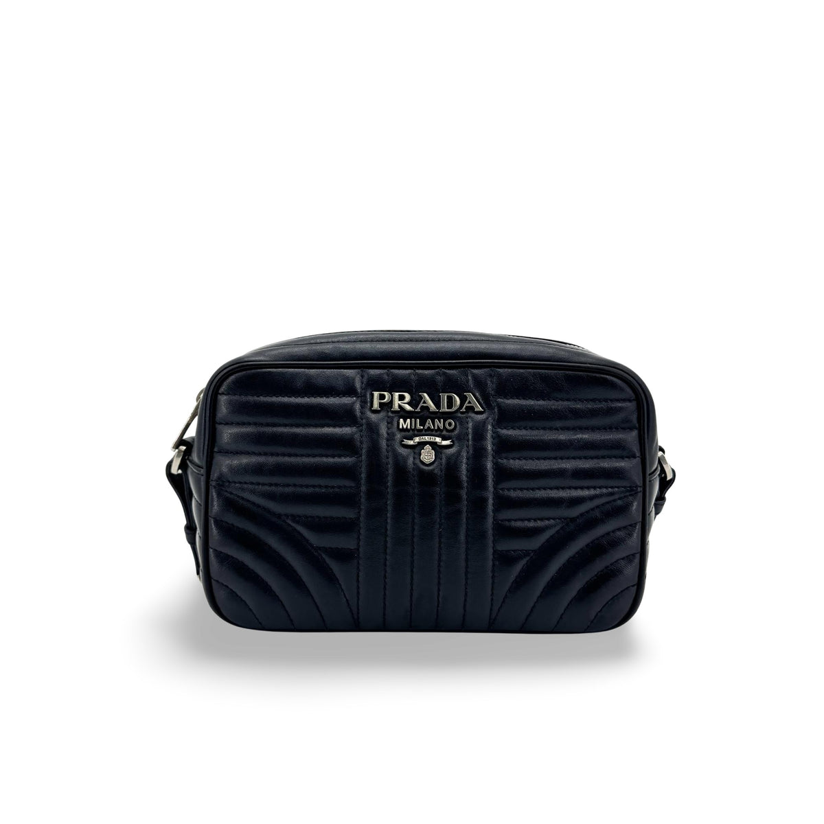 Prada Camera Diagramme Quilted Leather Black Calfskin Handbag (Pre-Owned)