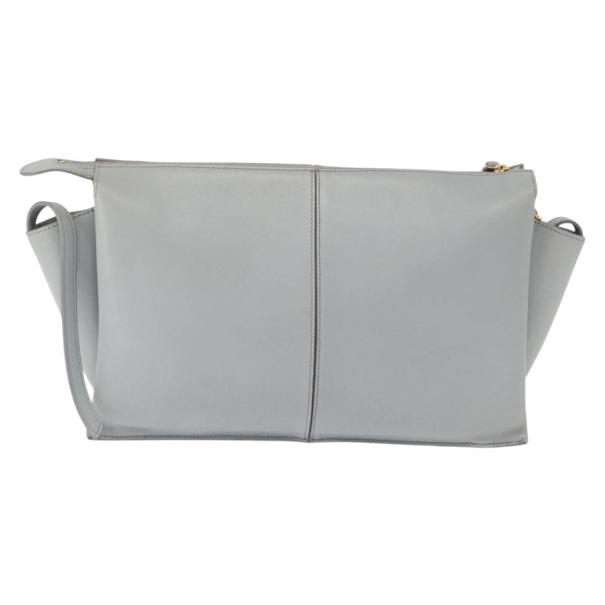 Celine Tri-Fold Clutch On Chain Smooth Leather Gray Leather Clutche & Pouche Bag (Pre-Owned)