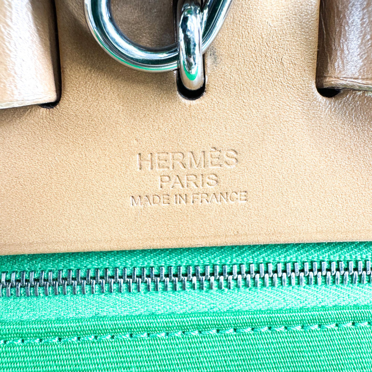 Hermes Herbag Toile And Leather Green Canvas Shoulder Bag Bag (Pre-Owned)