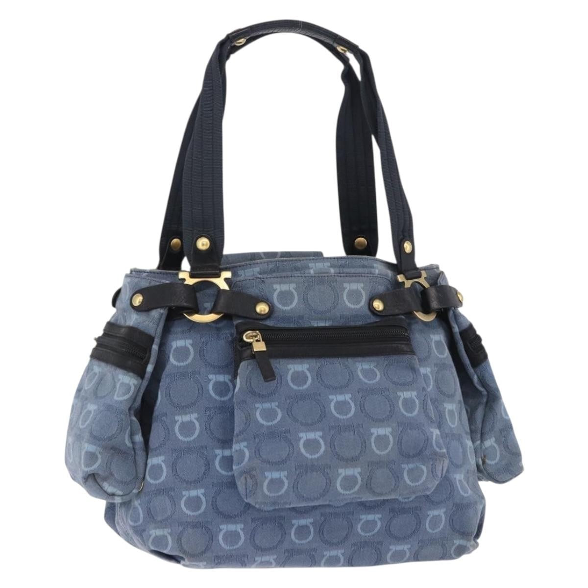 Salvatore Ferragamo Gancini Canvas Navy Canvas Crossbody Bag Bag (Pre-Owned)