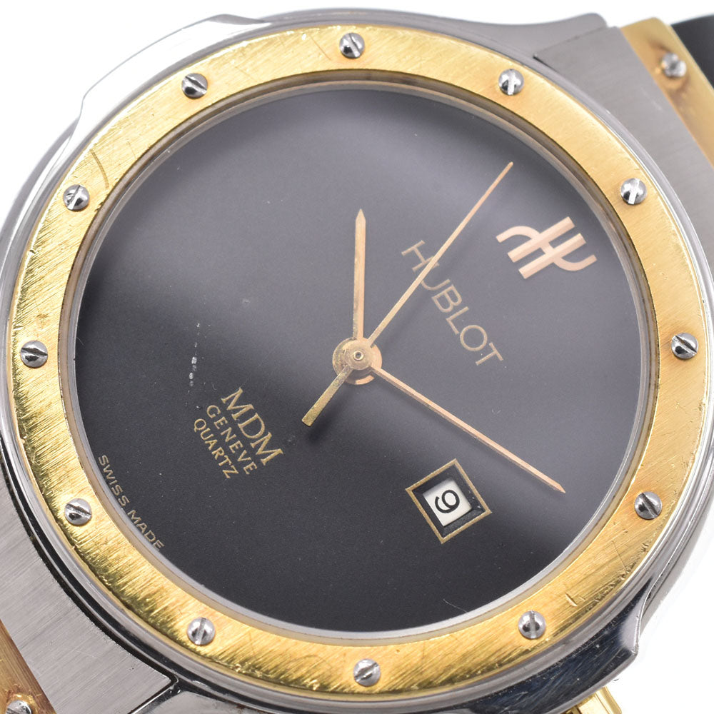 Hublot Classic Mdm Quartz Stainless Steel And Rubber With Diamond Bezel, Markers And Strap Detail Watch (Pre-Owned)