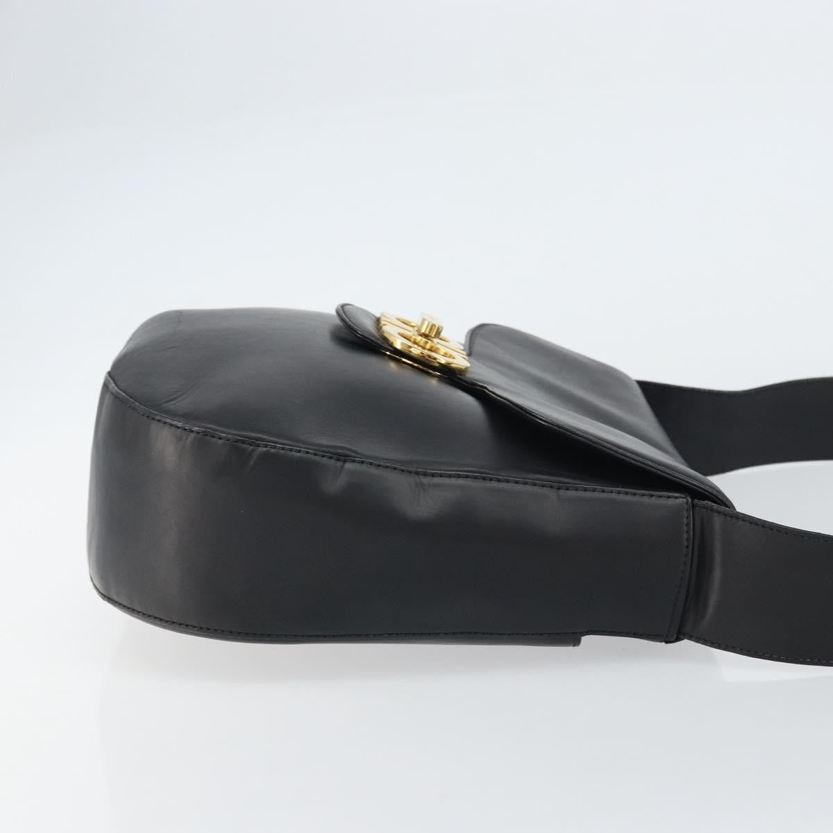 Salvatore Ferragamo Gancini Leather Black Leather Shoulder Bag Bag (Pre-Owned)