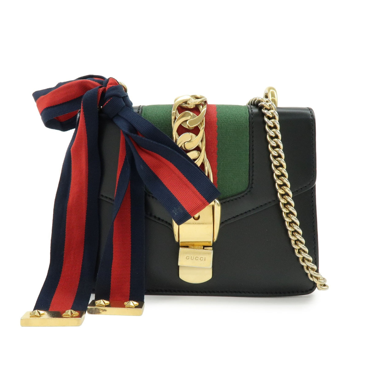 Gucci Sylvie Chain Leather Black Leather Shoulder Bag Bag (Pre-Owned)