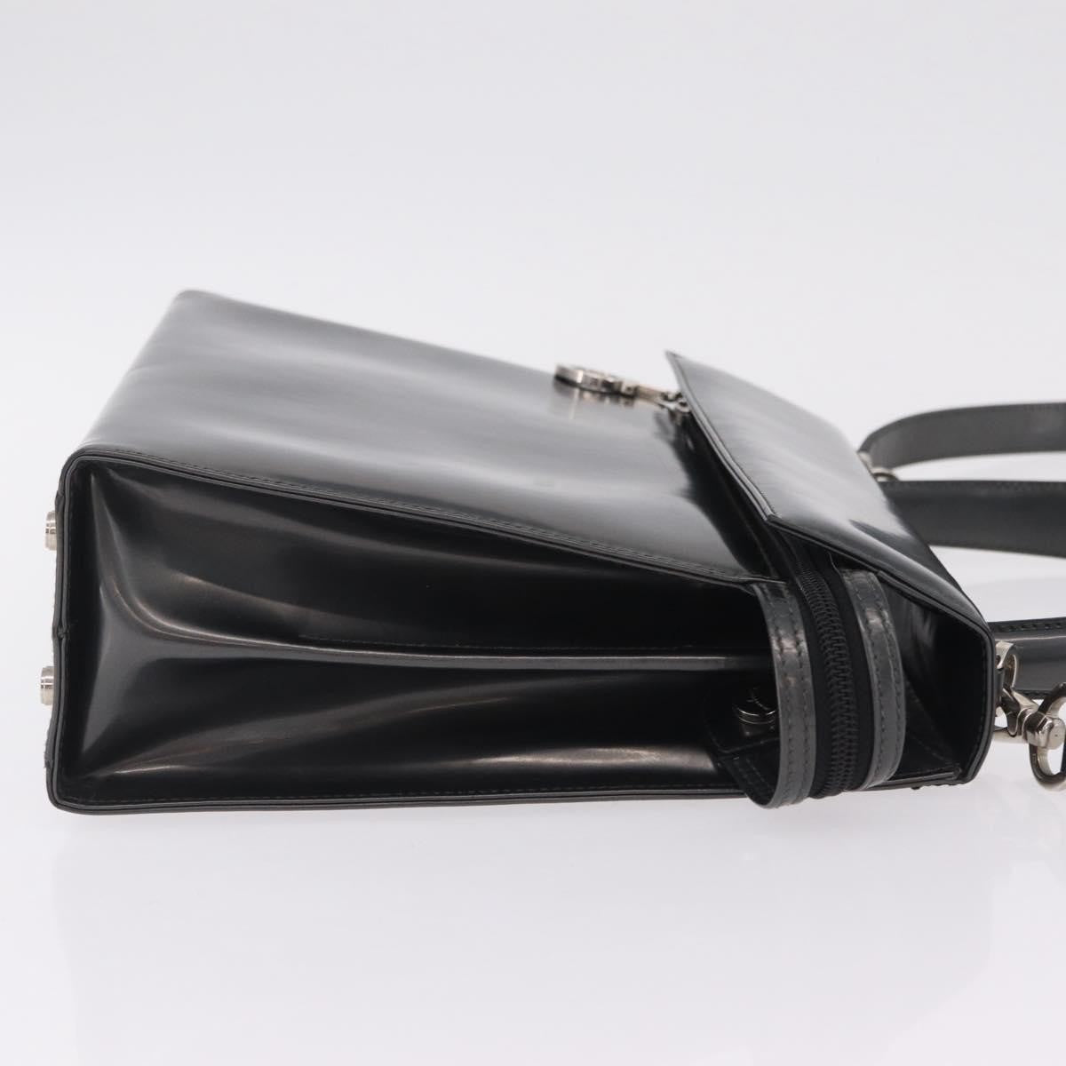 Salvatore Ferragamo Gancini Leather Gray Patent_Leather Handbag (Pre-Owned)
