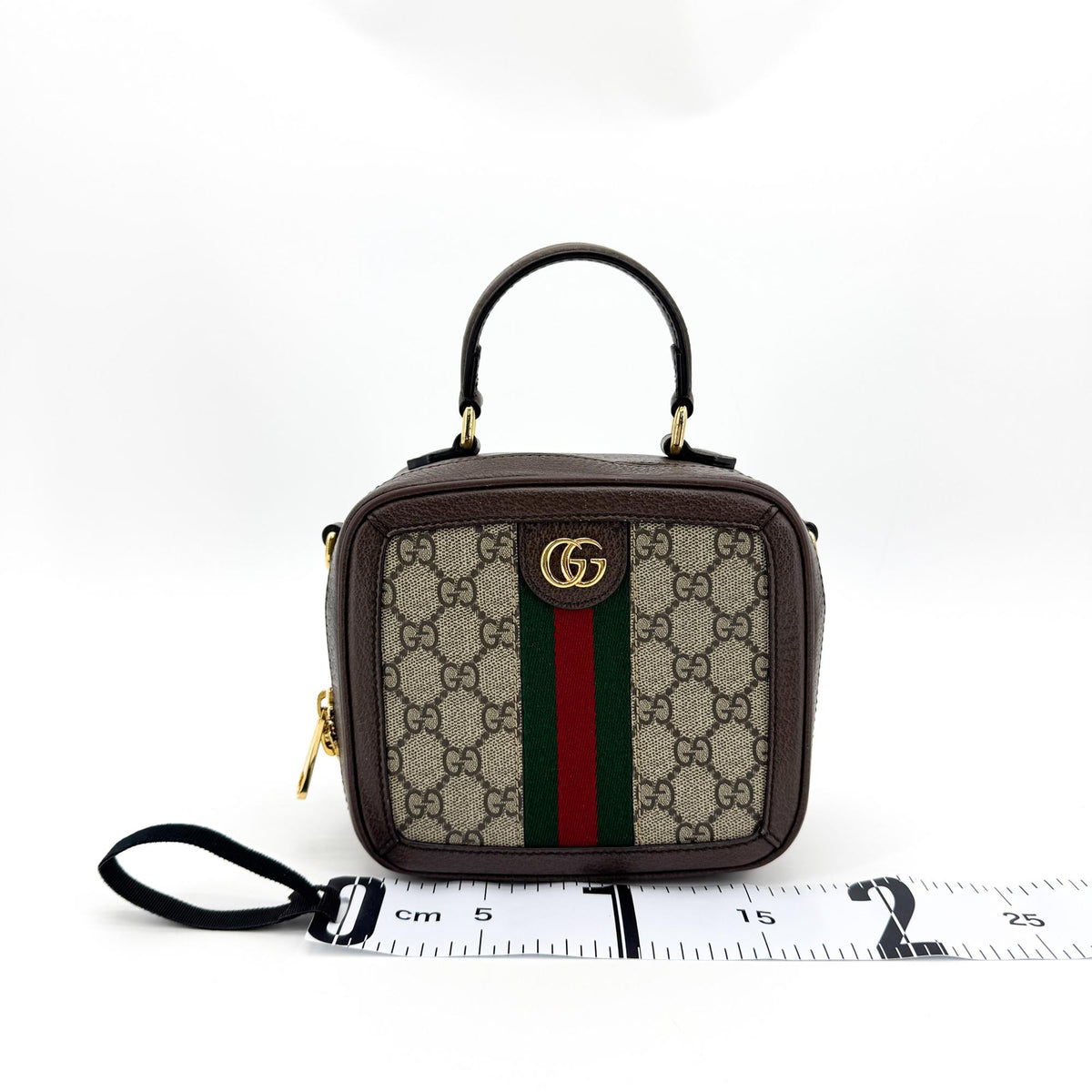Gucci Ophidia Zip Around Top Handle Gg Coated Canvas With Leather Brown Canvas Handbag (Pre-Owned)