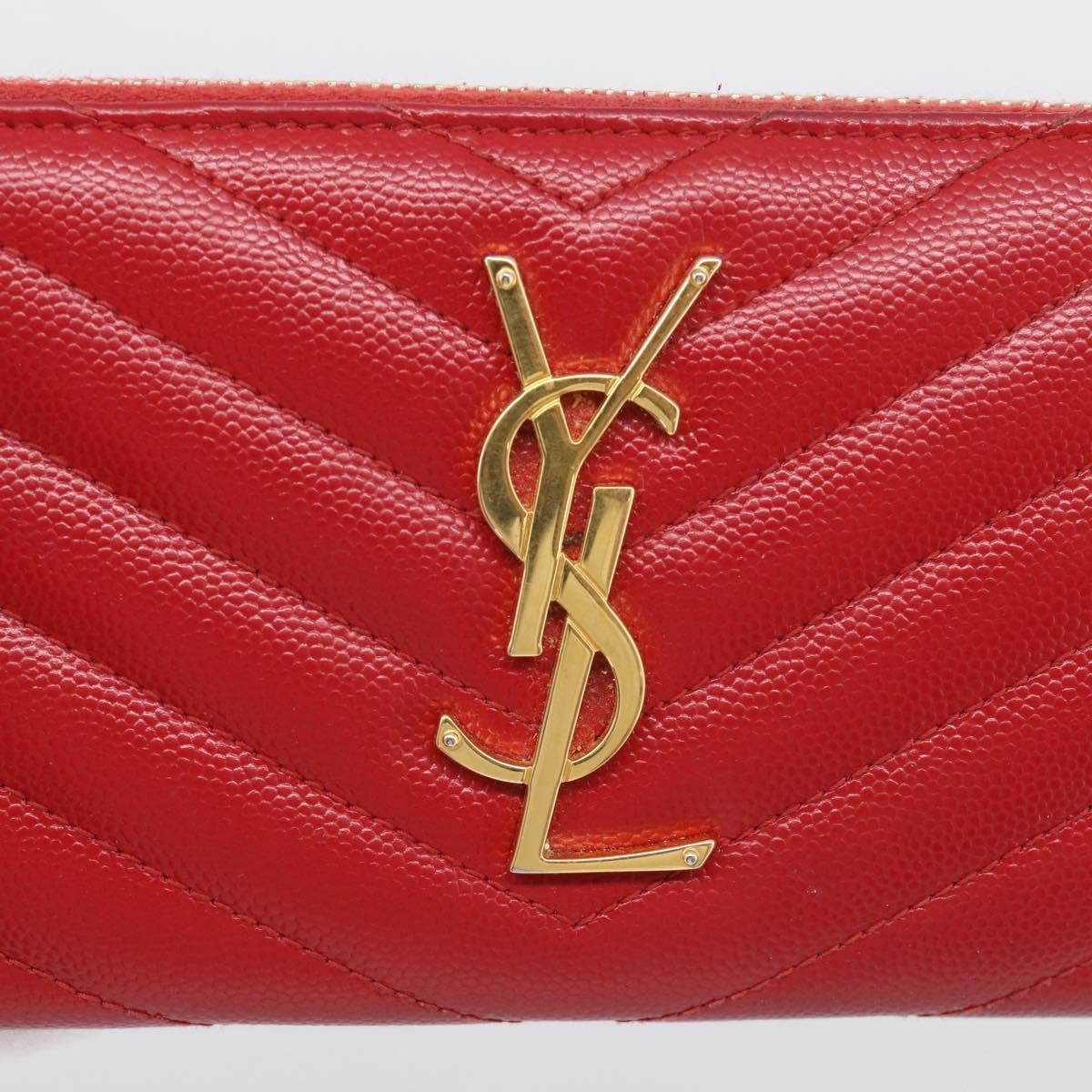 Saint Laurent Loulou Zip Around Matelasse Chevron Leather Red Leather Wallets Accessory (Pre-Owned)