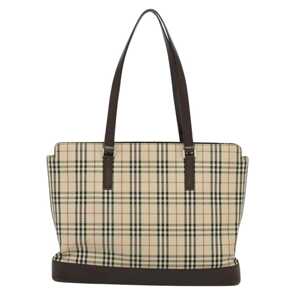 Burberry Nova Check Tote Canvas And Leather Beige Canvas Tote Bag Bag (Pre-Owned)