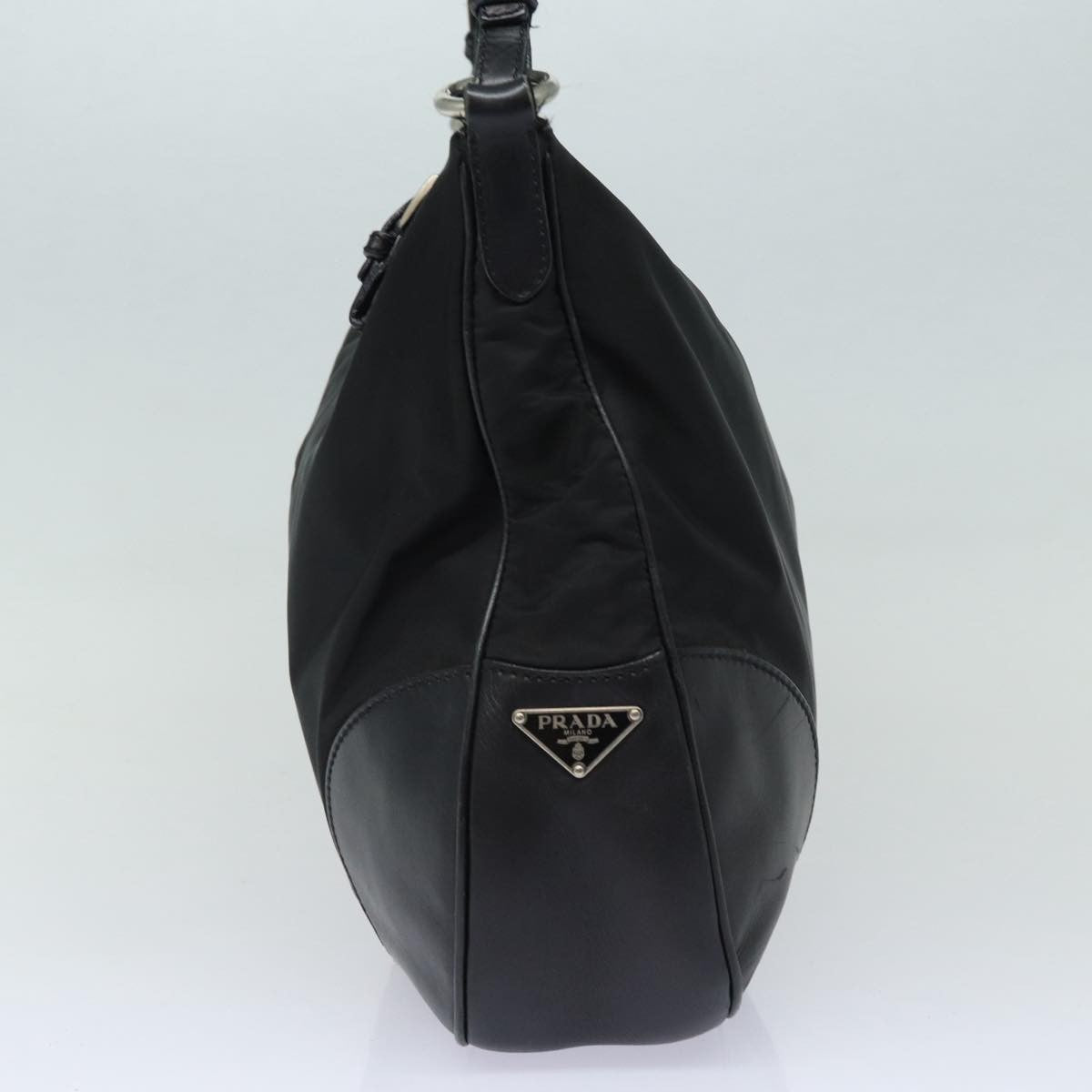 Prada Zip Hobo Tessuto With Leather Black Nylon Shoulder Bag Bag (Pre-Owned)