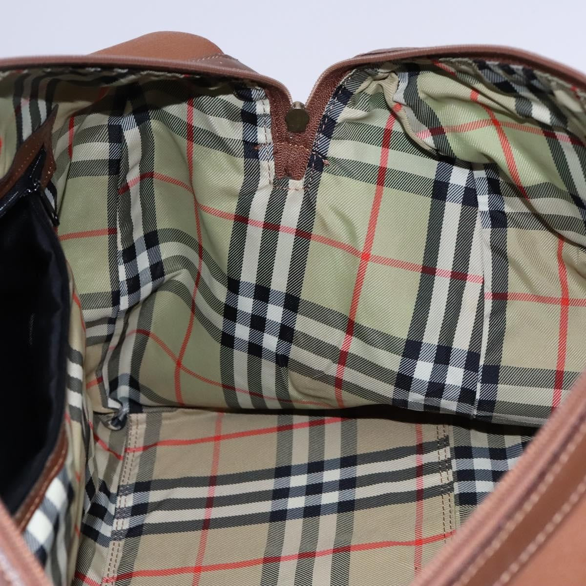 Burberry Nova Check Boston Canvas Brown Leather Handbag (Pre-Owned)
