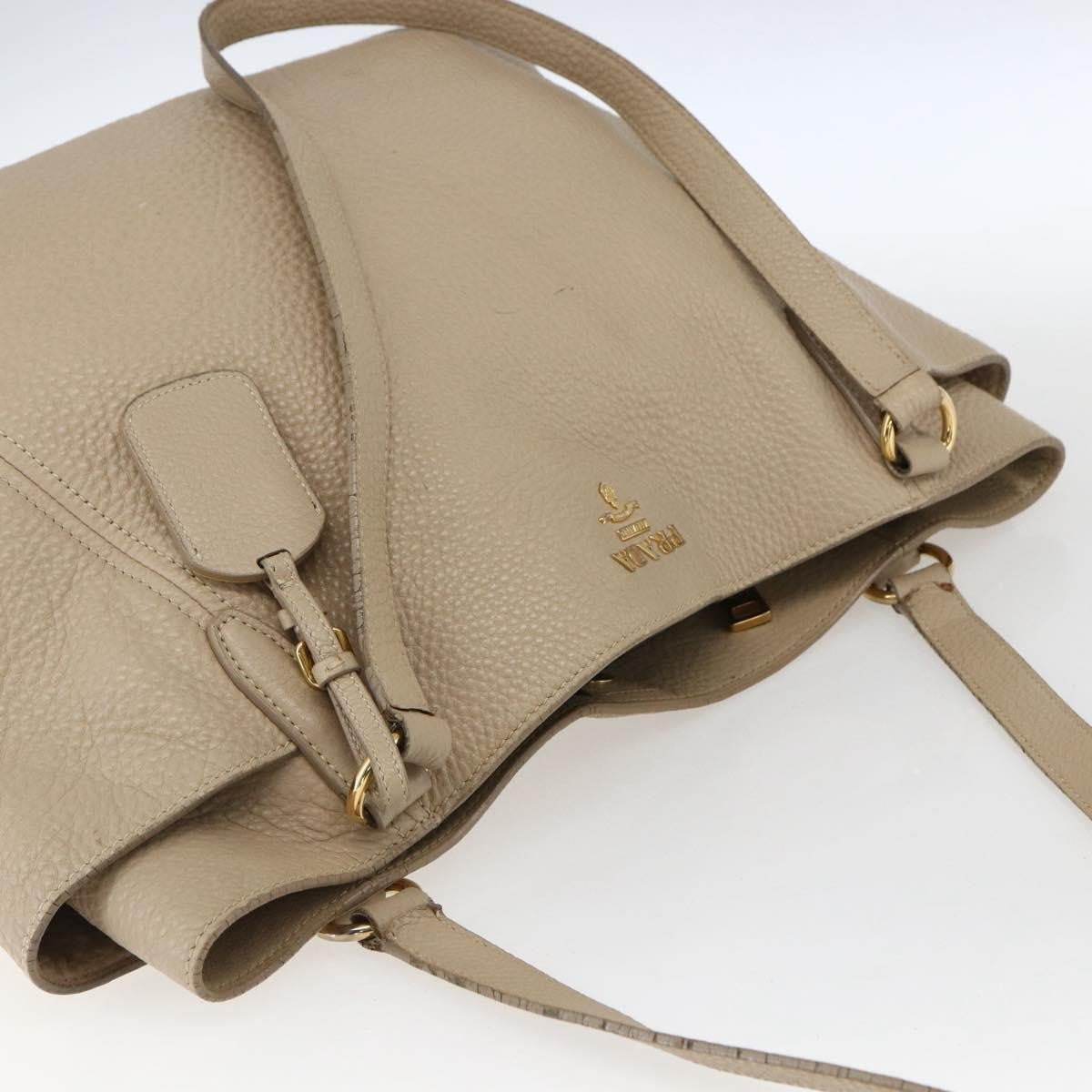 Prada Side Pocket Convertible Vitello Daino Beige Leather Tote Bag Bag (Pre-Owned)