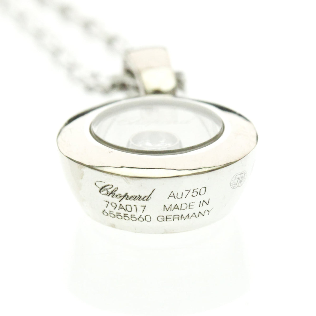 Chopard Happy Diamonds Round Pendant 18K White Gold With 1 Floating Diamond Silver White_Gold Necklace Jewelry (Pre-Owned)