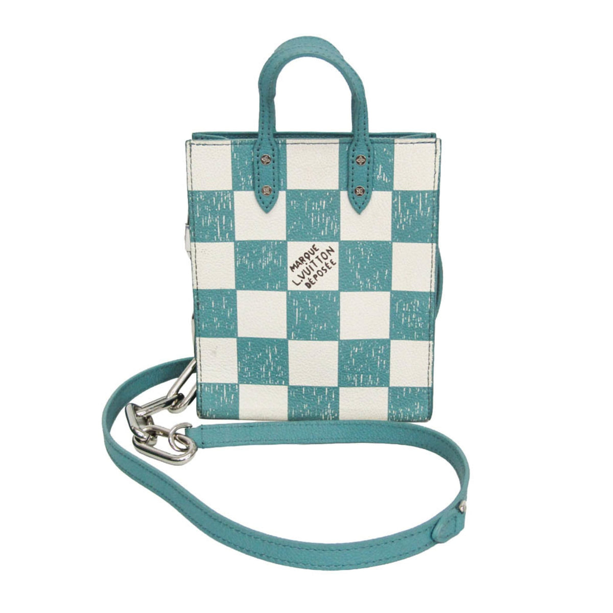 Louis Vuitton Sac Plat Limited Edition Marque Deposee Damier Giant Turquoise Canvas Handbag (Pre-Owned)