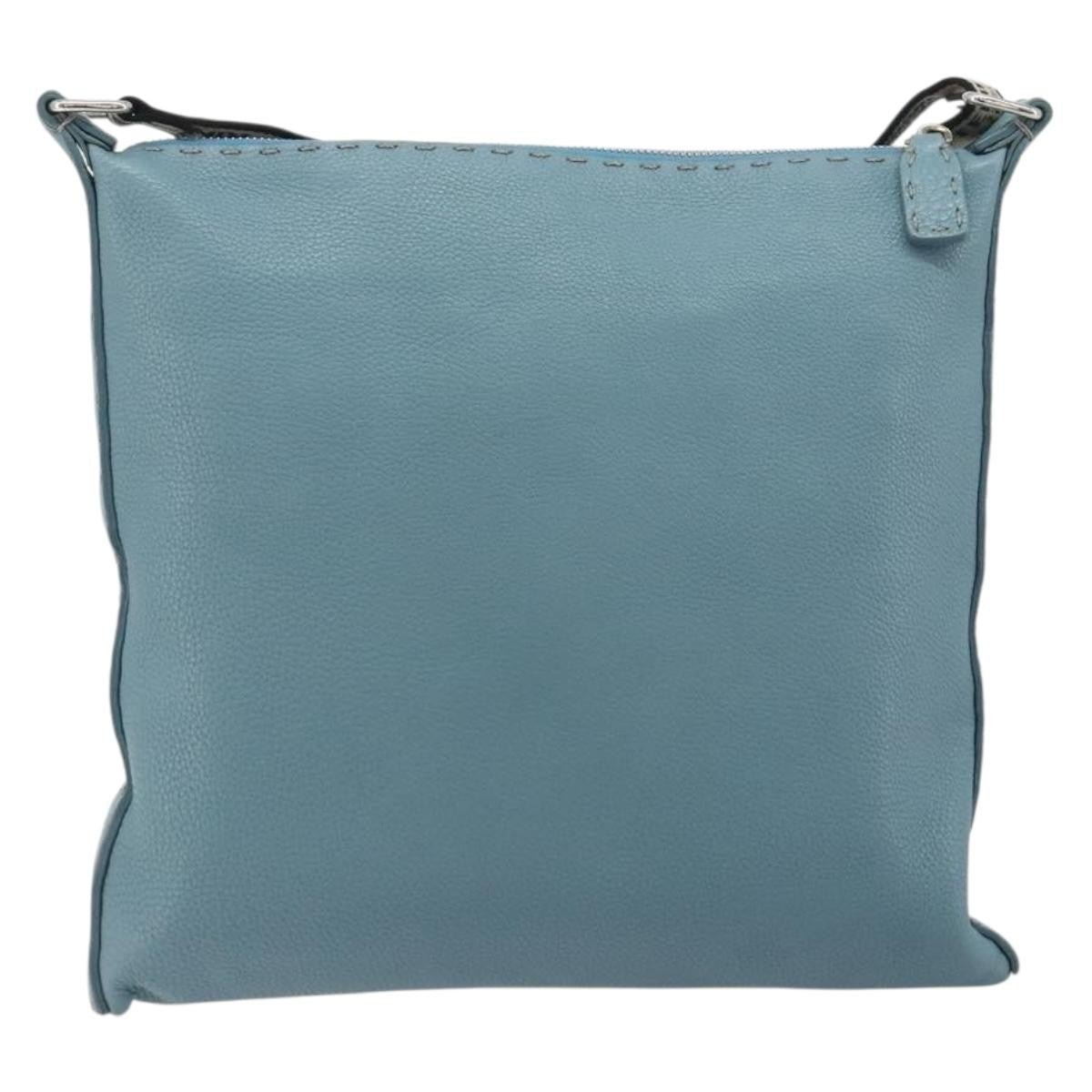 Fendi Vintage Selleria Zip Messenger Leather Blue Leather Shoulder Bag Bag (Pre-Owned)