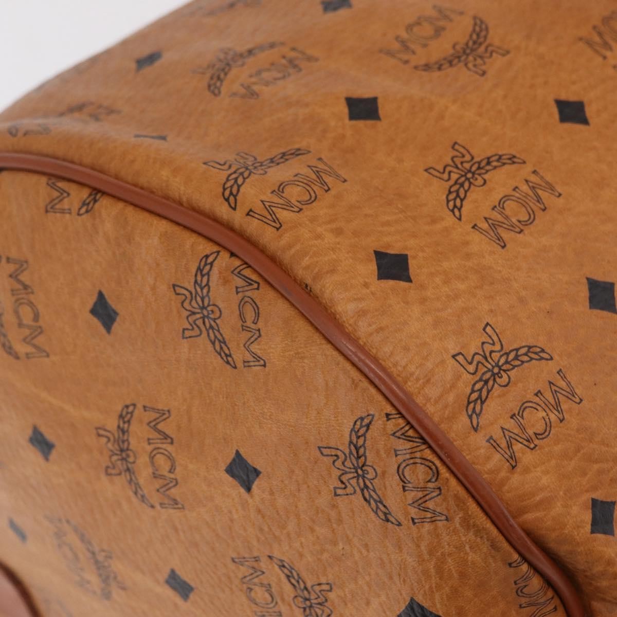 MCM Vicetos Logogram Boston Brown Leather Travel Bag Bag (Pre-Owned)
