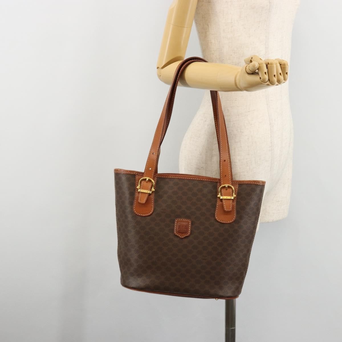 Celine Vintage Macadam Canvas And Leather Brown Canvas Tote Bag Bag (Pre-Owned)