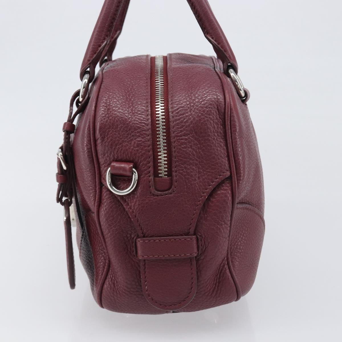 Prada Front Pocket Pushlock Convertible Boston Vitello Daino Burgundy Leather Handbag (Pre-Owned)