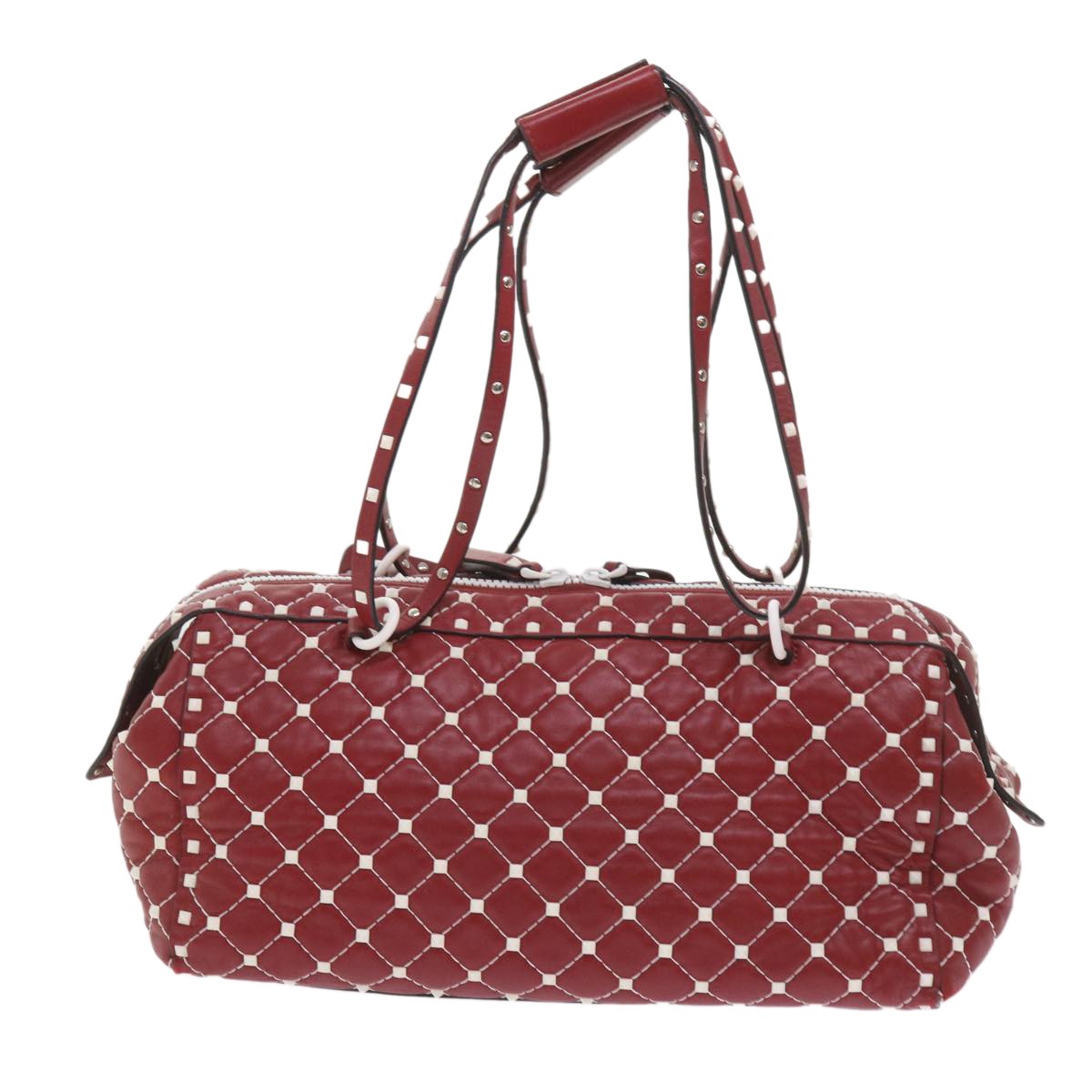 Valentino Garavani Free Rockstud Spike Duffle Quilted Leather Red Leather Shoulder Bag Bag (Pre-Owned)