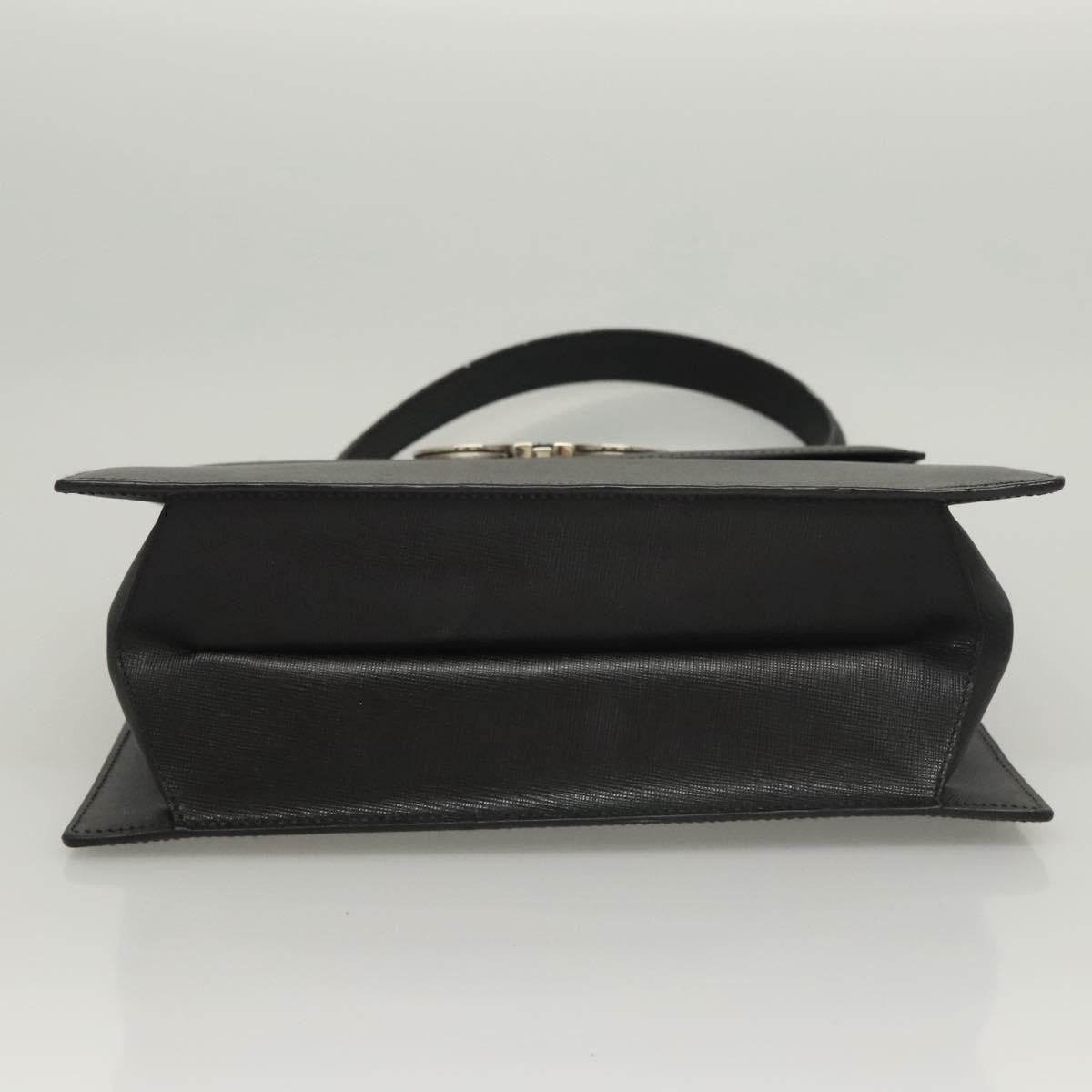 Salvatore Ferragamo Double Gancini Top Handle Saffiano Leather Black Leather Handbag (Pre-Owned)