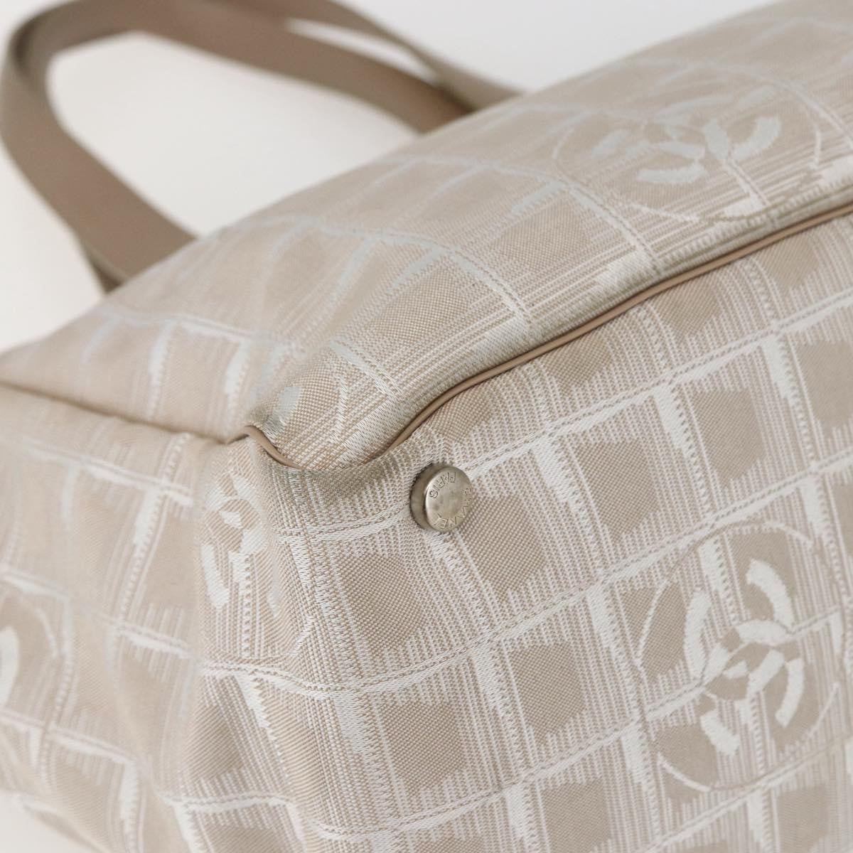 Chanel Travel Line Tote Nylon Beige Nylon Handbag (Pre-Owned)