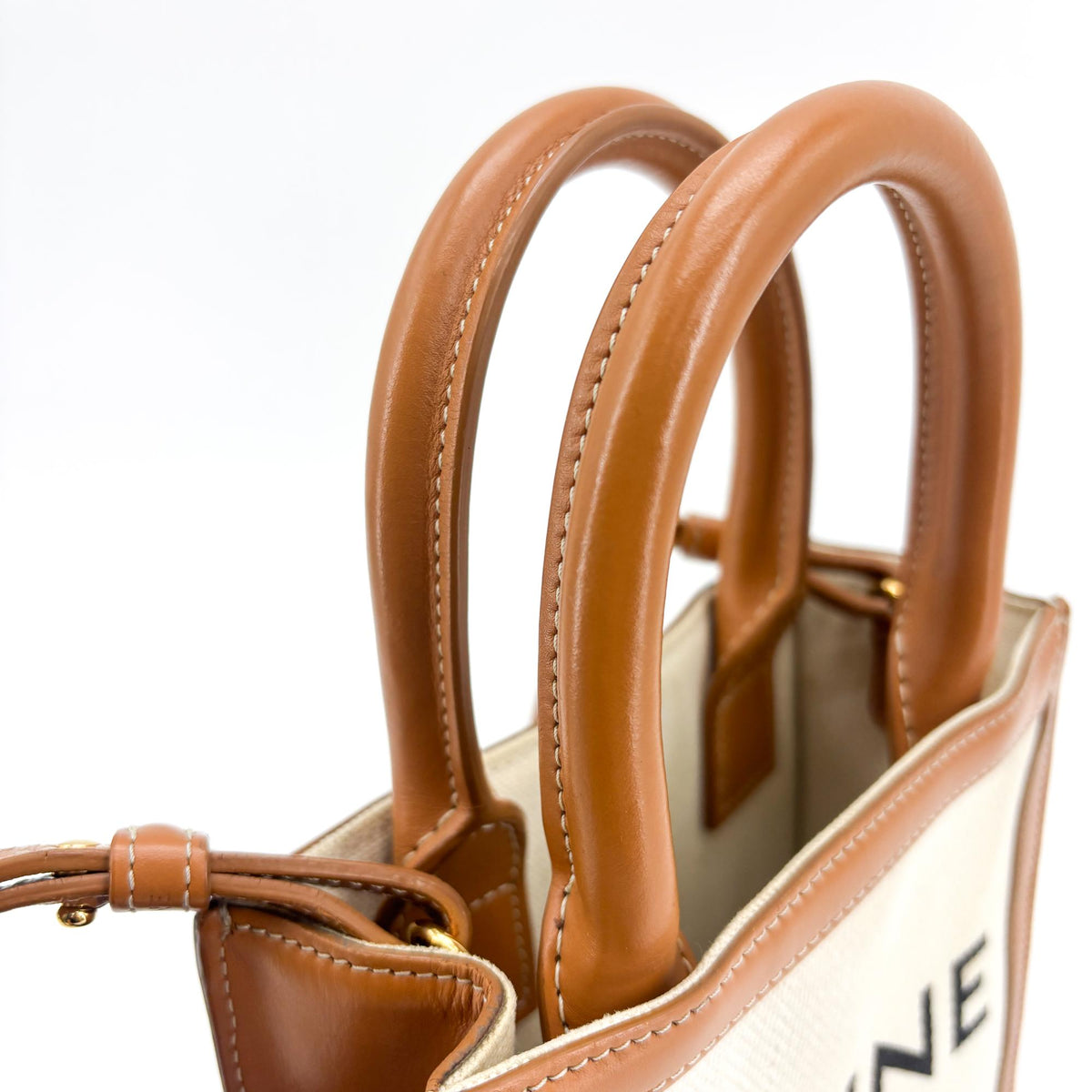 Celine Vertical Cabas Canvas With Leather Beige Canvas Tote Bag Bag (Pre-Owned)