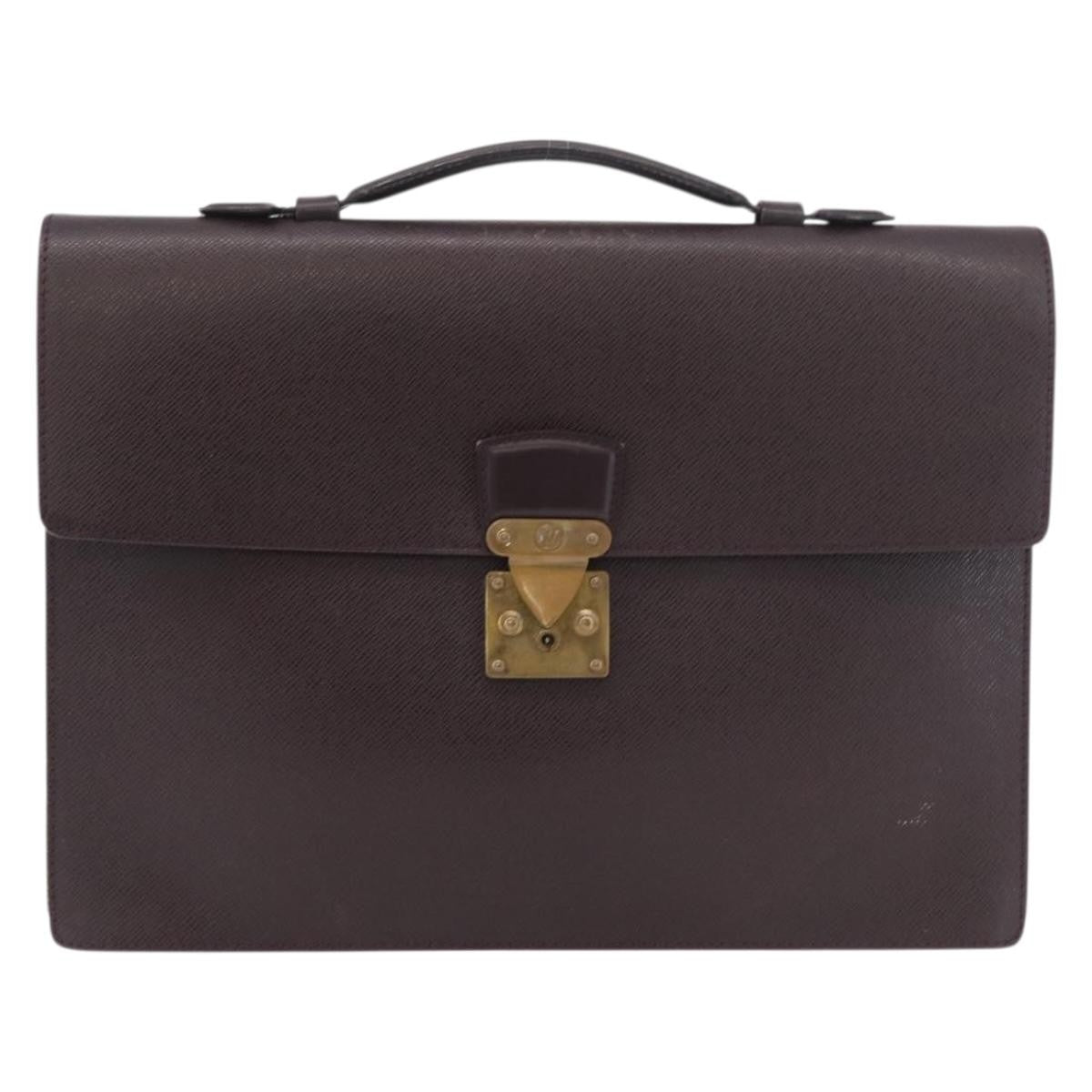 Louis Vuitton Serviette Kourad Taiga Leather Burgundy Leather Briefcase Bag (Pre-Owned)