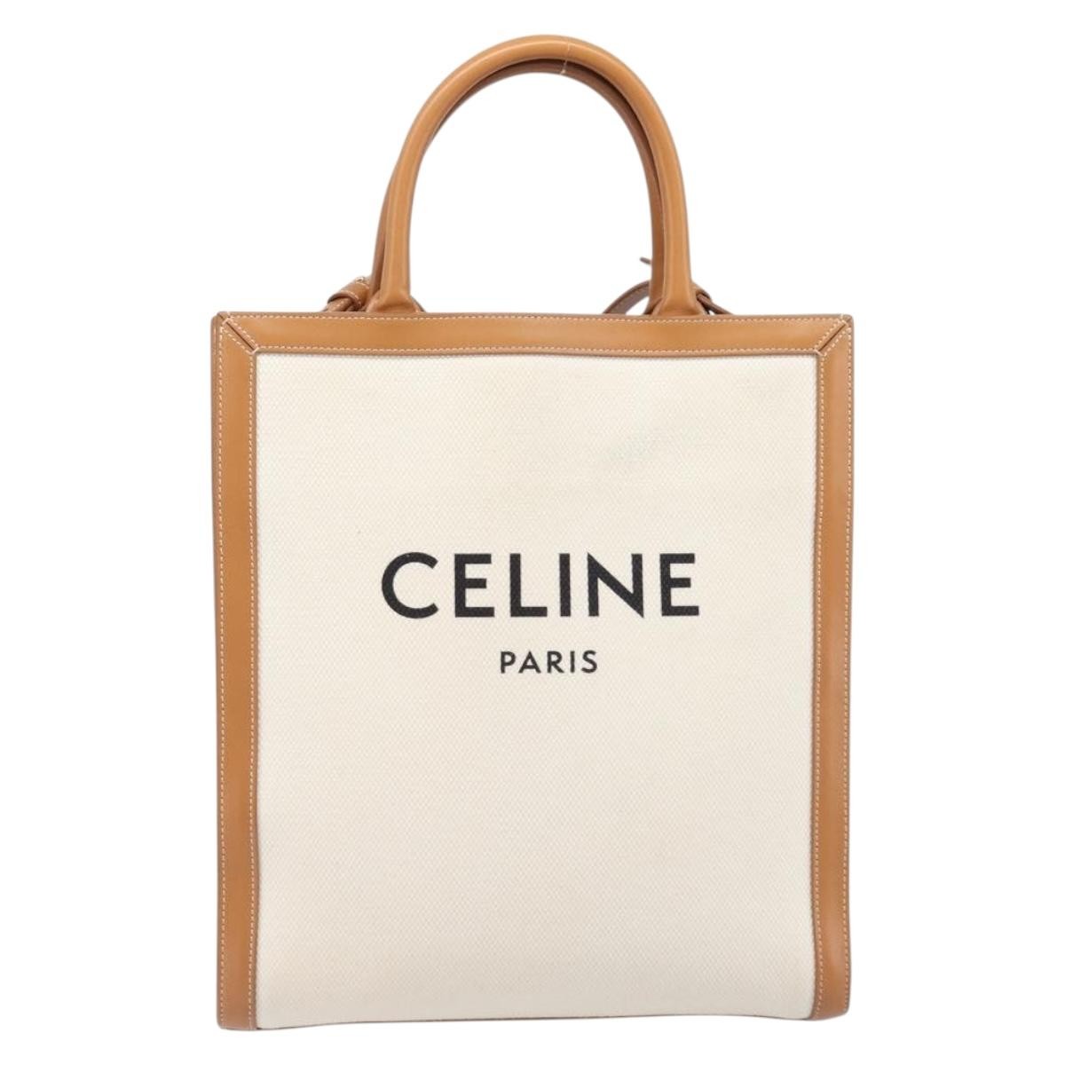 Celine Vertical Cabas Canvas With Leather Beige Canvas Tote Bag Bag (Pre-Owned)