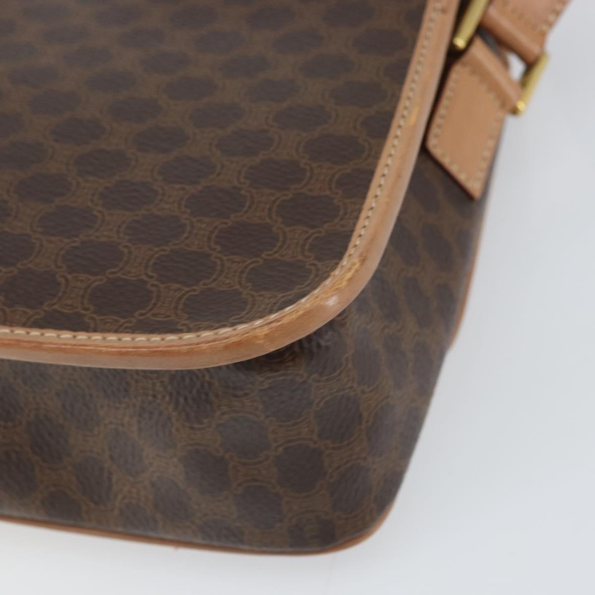 Celine Vintage Macadam Circle Logo Canvas And Leather Brown Pvc Shoulder Bag Bag (Pre-Owned)