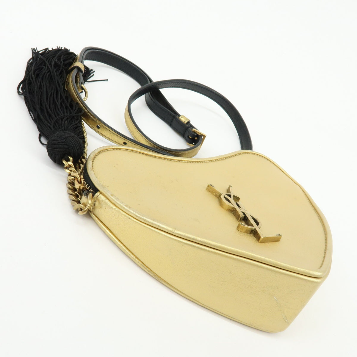 Saint Laurent Love Heart Tassel Chain Leather Gold Leather Handbag (Pre-Owned)
