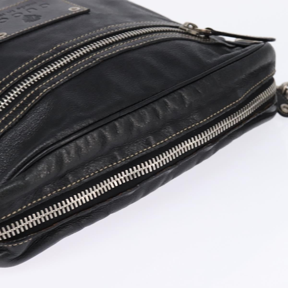 Gucci Front Zip Messenger Leather Black Leather Shoulder Bag Bag (Pre-Owned)