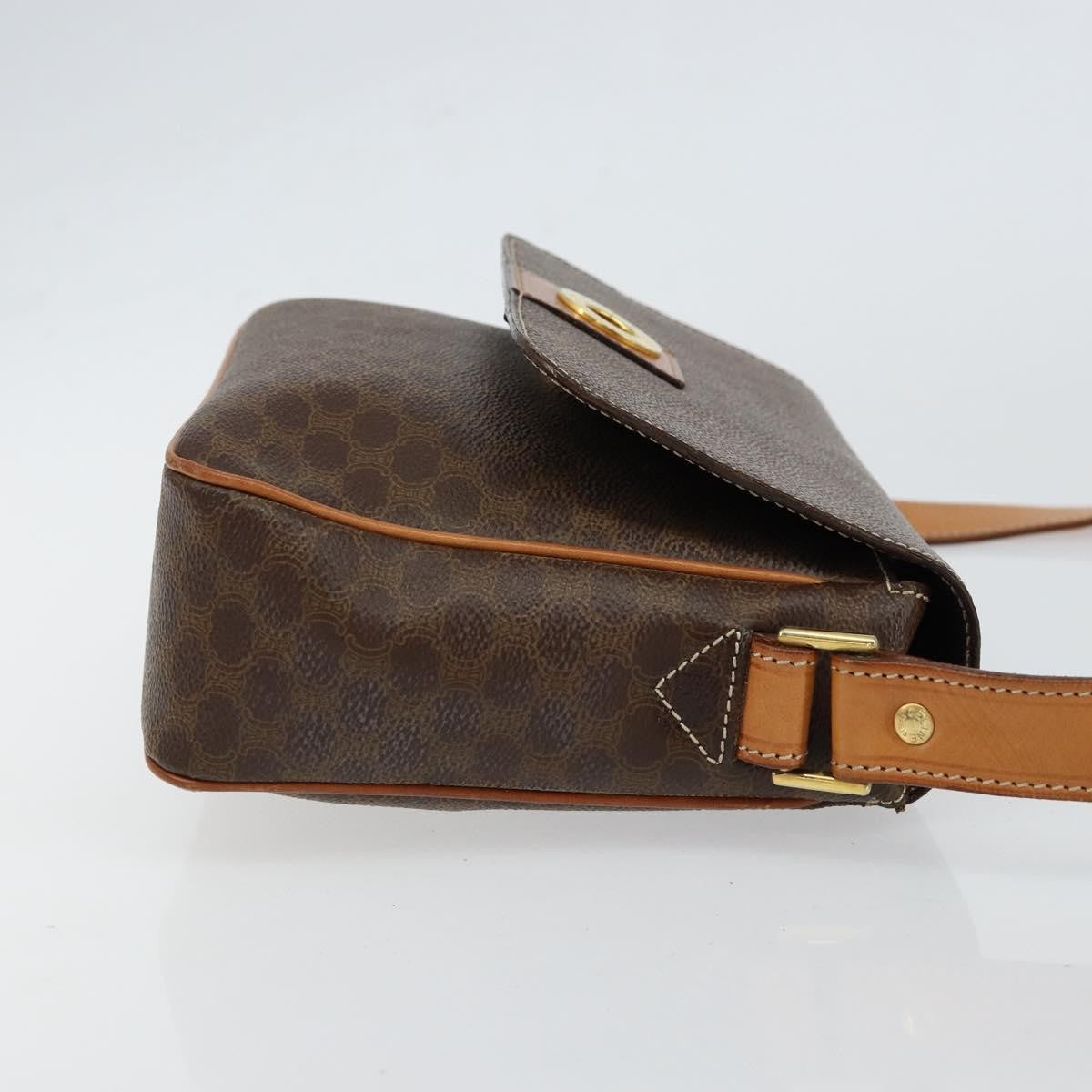 Celine Vintage Macadam Circle Logo Canvas And Leather Brown Canvas Shoulder Bag Bag (Pre-Owned)