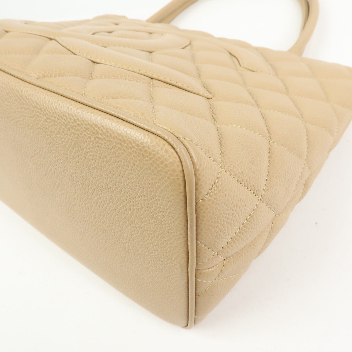Chanel Medallion Quilted Lambskin Beige Calfskin Tote Bag Bag (Pre-Owned)