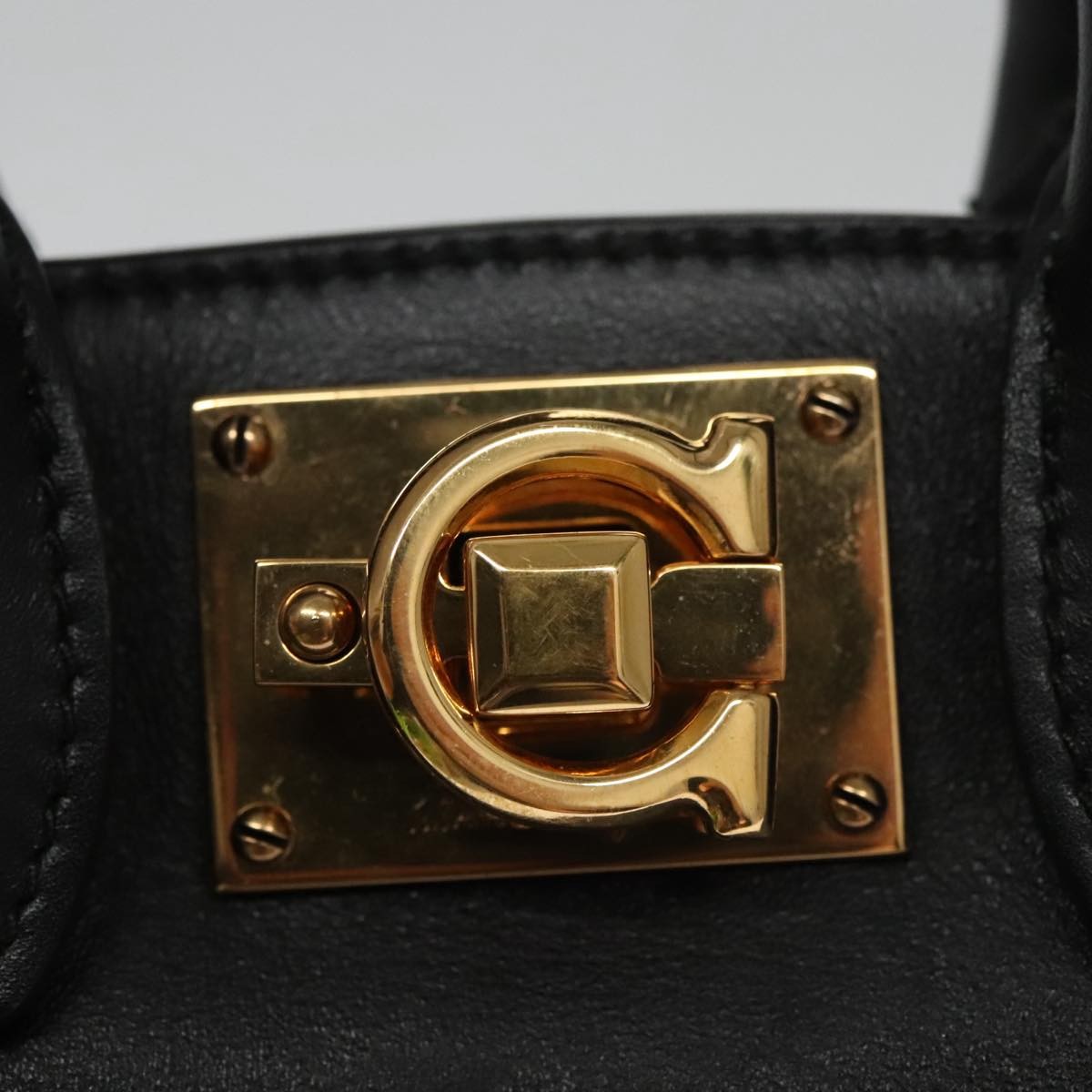 Salvatore Ferragamo Studio Satchel Gancini Jacquard And Leather Black Canvas Handbag (Pre-Owned)