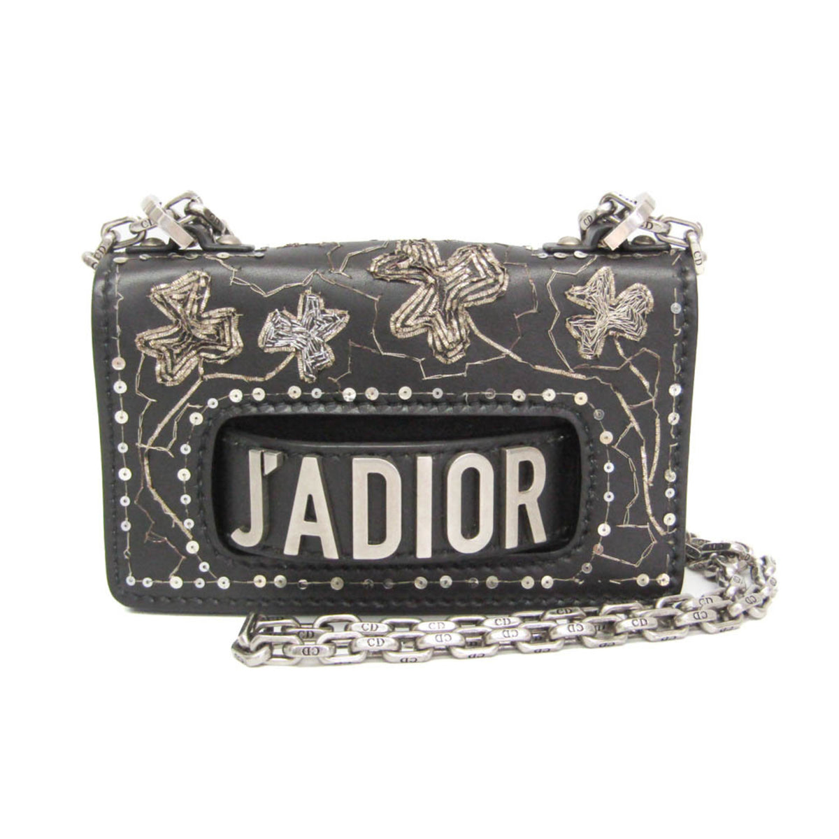 Christian Dior J'adior Flap Embellished Leather Black Leather Handbag (Pre-Owned)