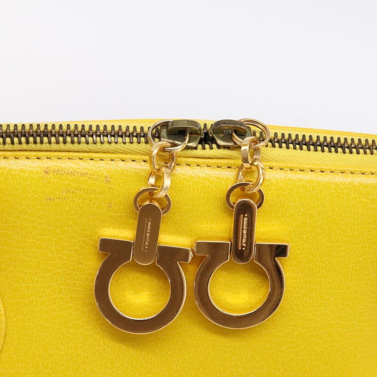 Salvatore Ferragamo Gancini Leather Yellow Leather Handbag (Pre-Owned)