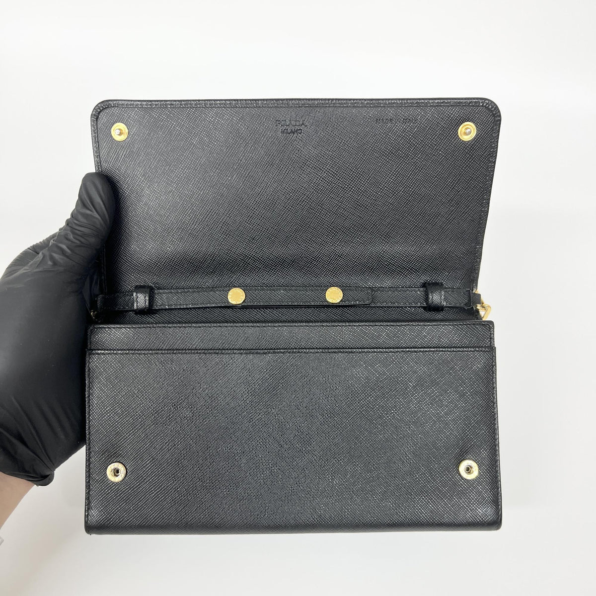 Prada Wallet On Chain Saffiano Black Leather Shoulder Bag Bag (Pre-Owned)