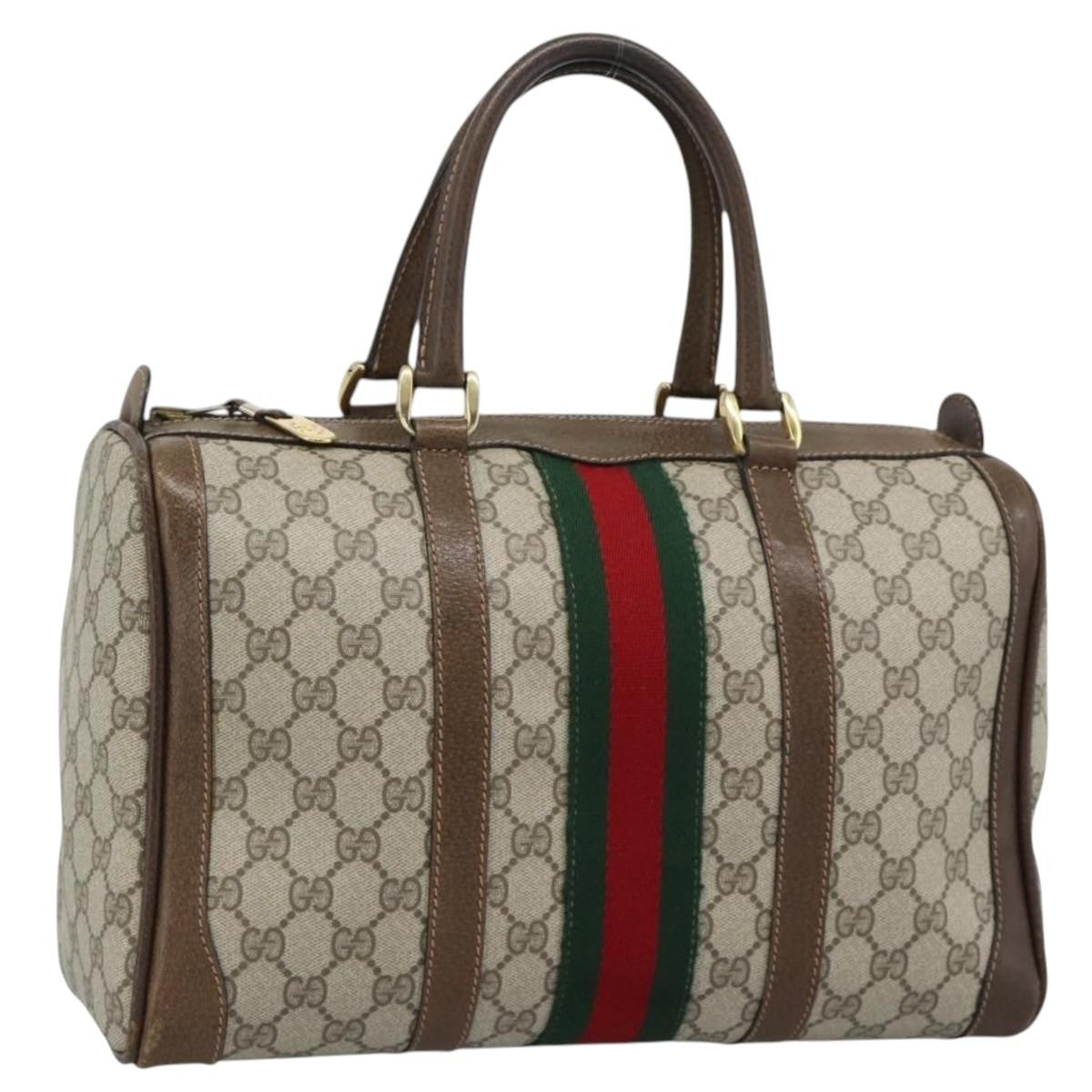Gucci Vintage Web Boston Gg Coated Canvas Beige Canvas Handbag (Pre-Owned)
