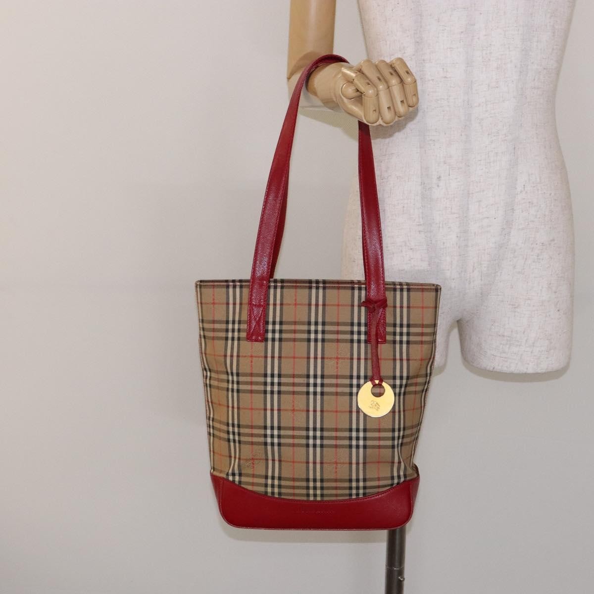 Burberry Nova Check Tote Canvas Check Pattern Beige Canvas Tote Bag Bag (Pre-Owned)