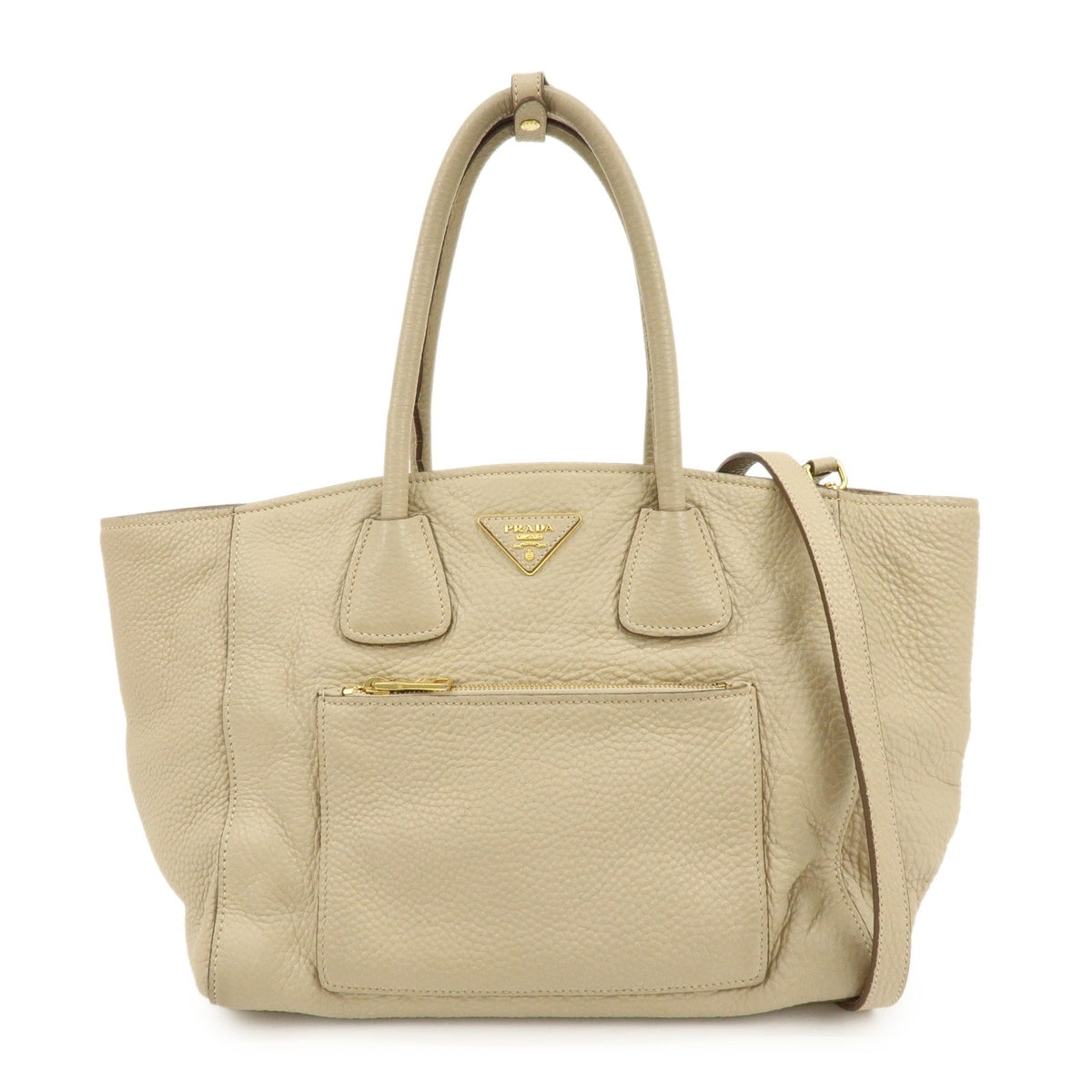Prada Front Pocket Wing Convertible Vitello Daino Beige Leather Tote Bag Bag (Pre-Owned)