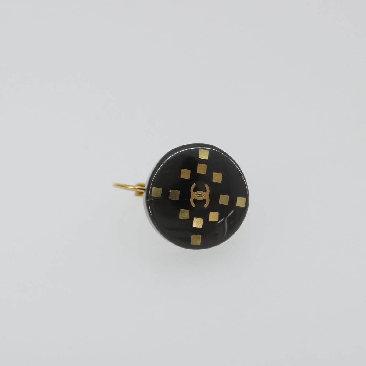 Chanel Cc Round Stud Metal And Resin Black Plastic Earrings Jewelry (Pre-Owned)