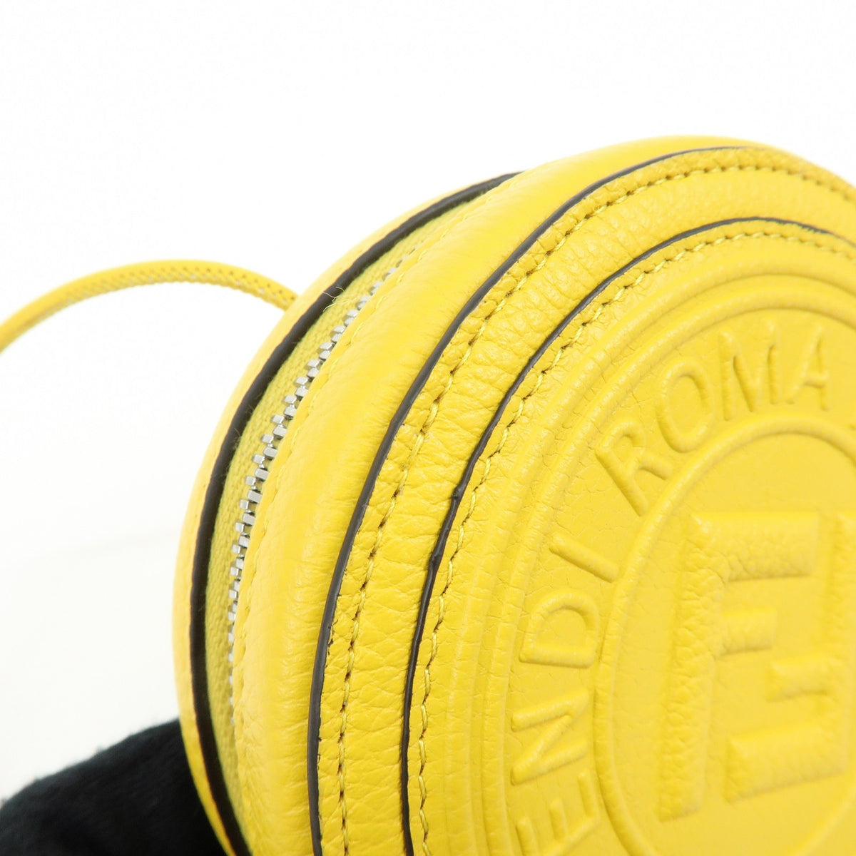 Fendi Vintage Ff Round Embossed Leather Yellow Leather Crossbody Bag Bag (Pre-Owned)