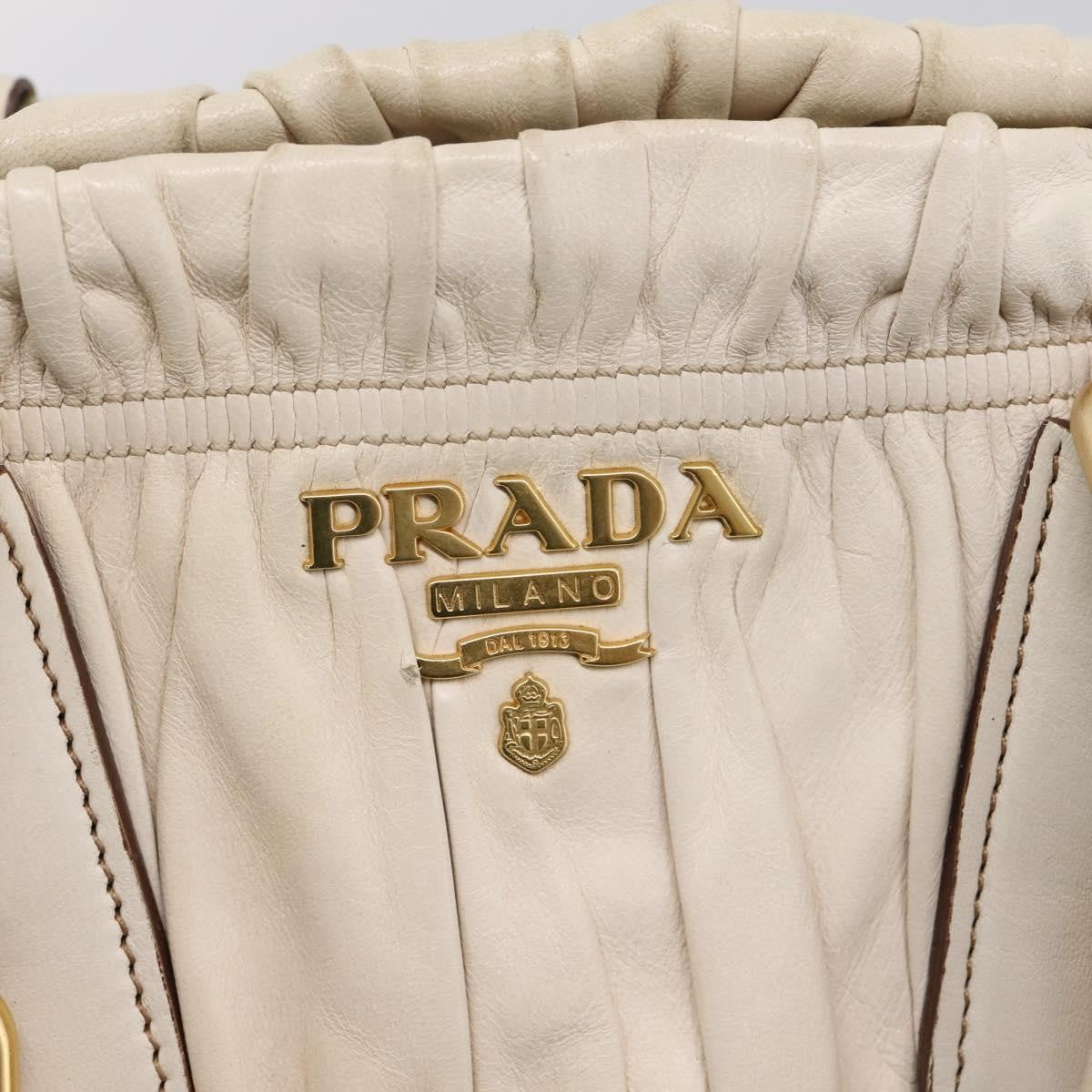 Prada Gaufre Convertible Satchel Nappa Leather Beige Leather Handbag (Pre-Owned)