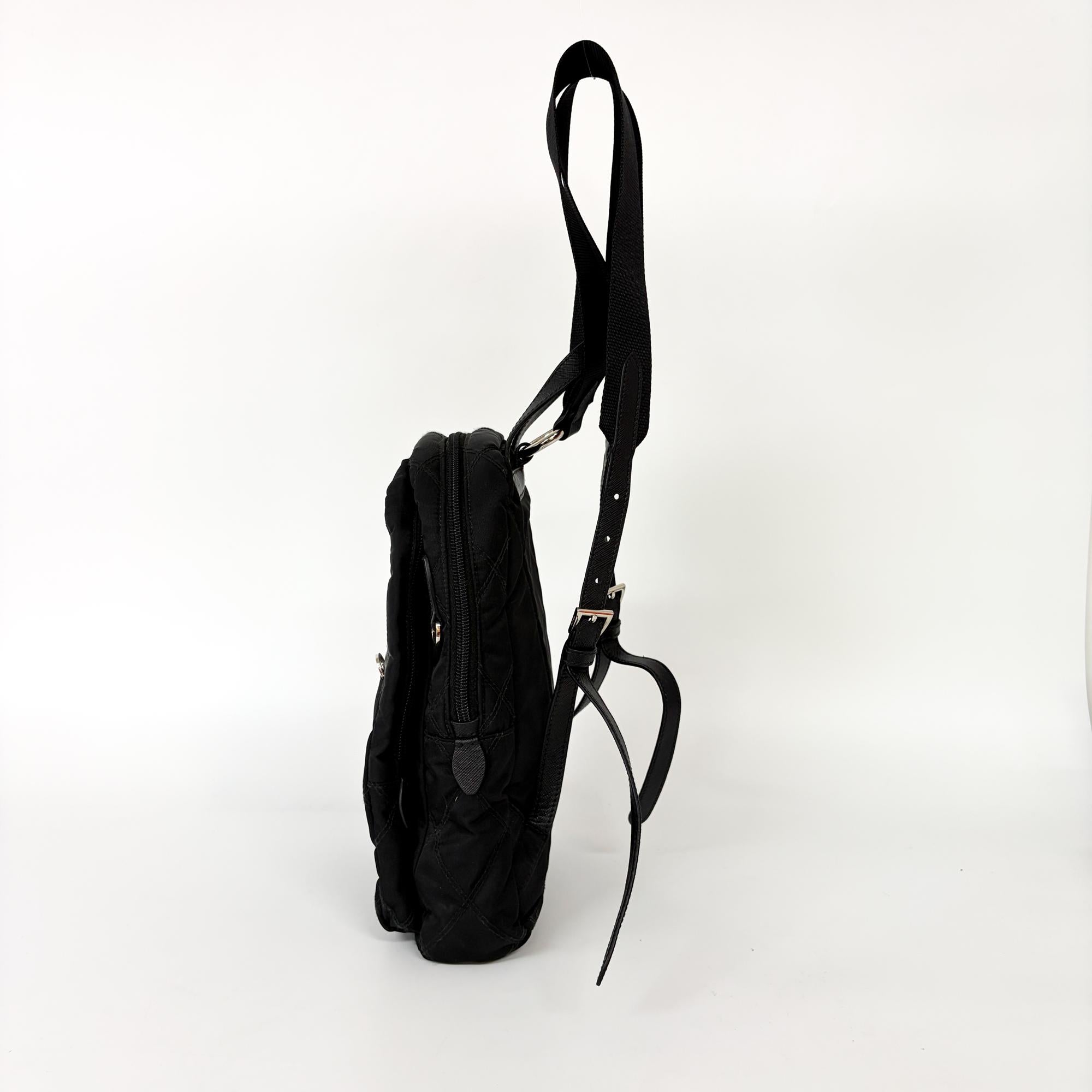 Prada Zip Sling Re-Nylon Black Nylon Backpack Bag (Pre-Owned)