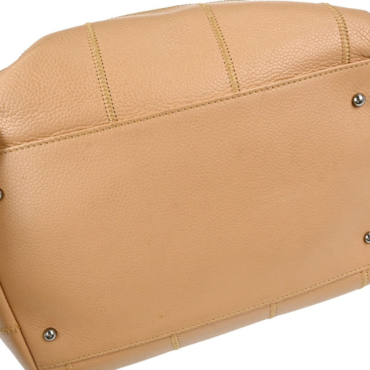 Chanel Square Stitch Shoulder Bag Quilted Caviar Beige Leather Shoulder Bag Bag (Pre-Owned)