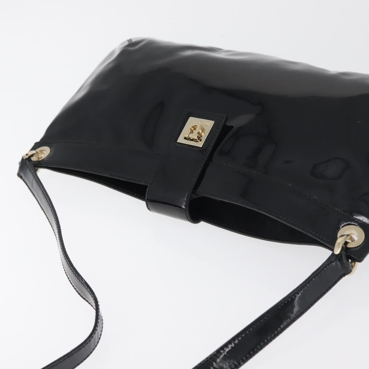 Salvatore Ferragamo Gancini Patent Leather Black Patent_Leather Shoulder Bag Bag (Pre-Owned)