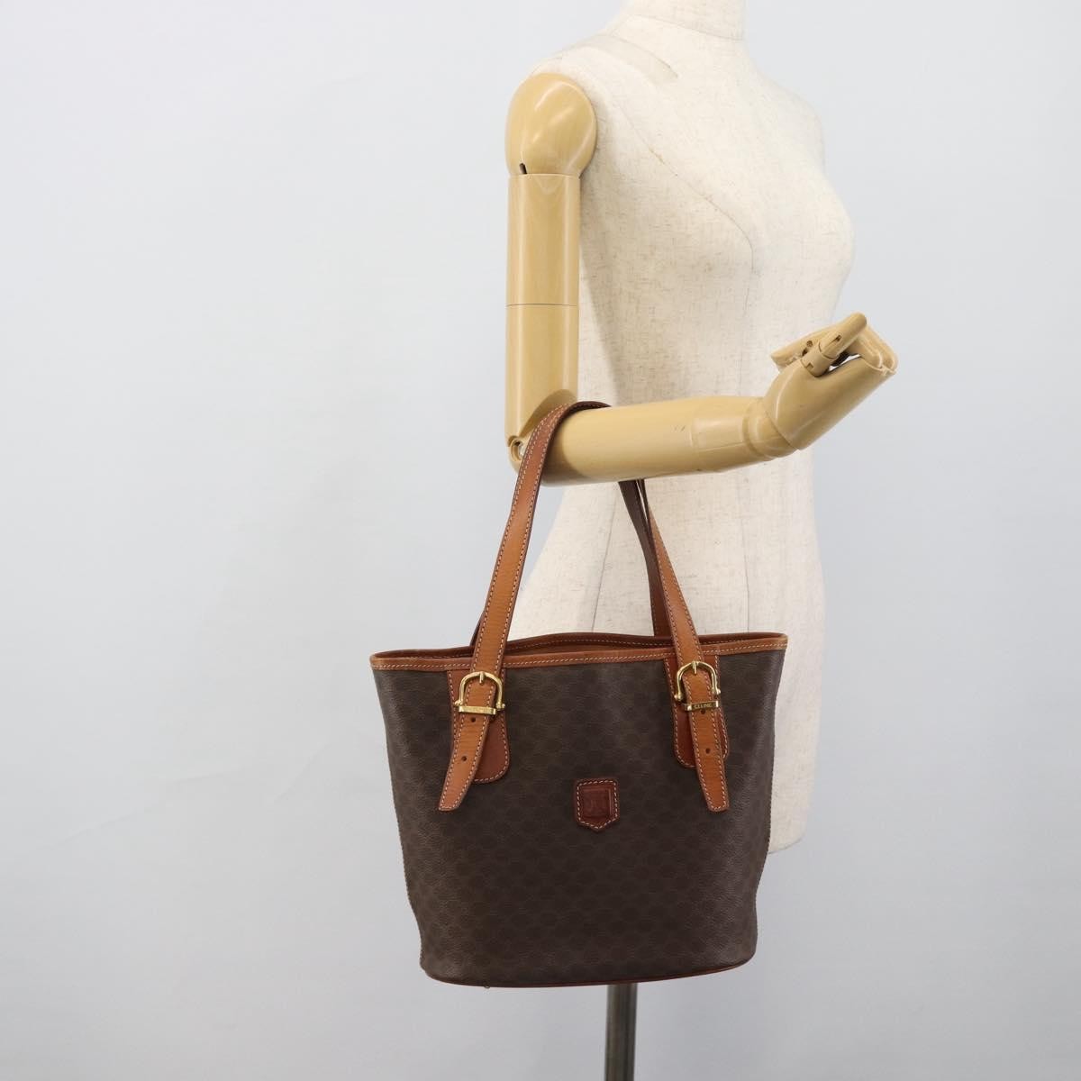 Celine Vintage Macadam Canvas And Leather Brown Canvas Tote Bag Bag (Pre-Owned)