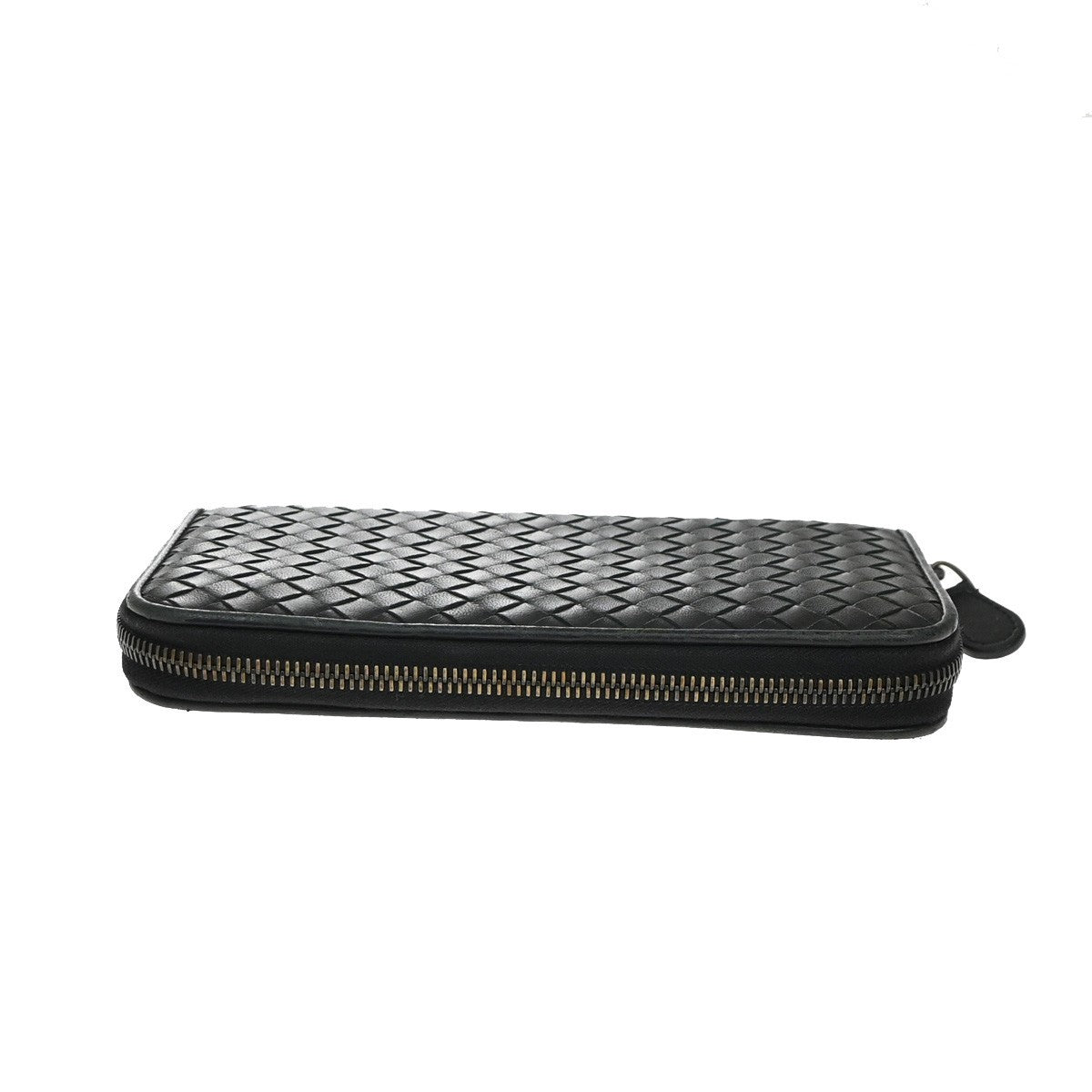 Bottega Veneta Intrecciato Long Zip Leather Black Leather Wallets Accessory (Pre-Owned)